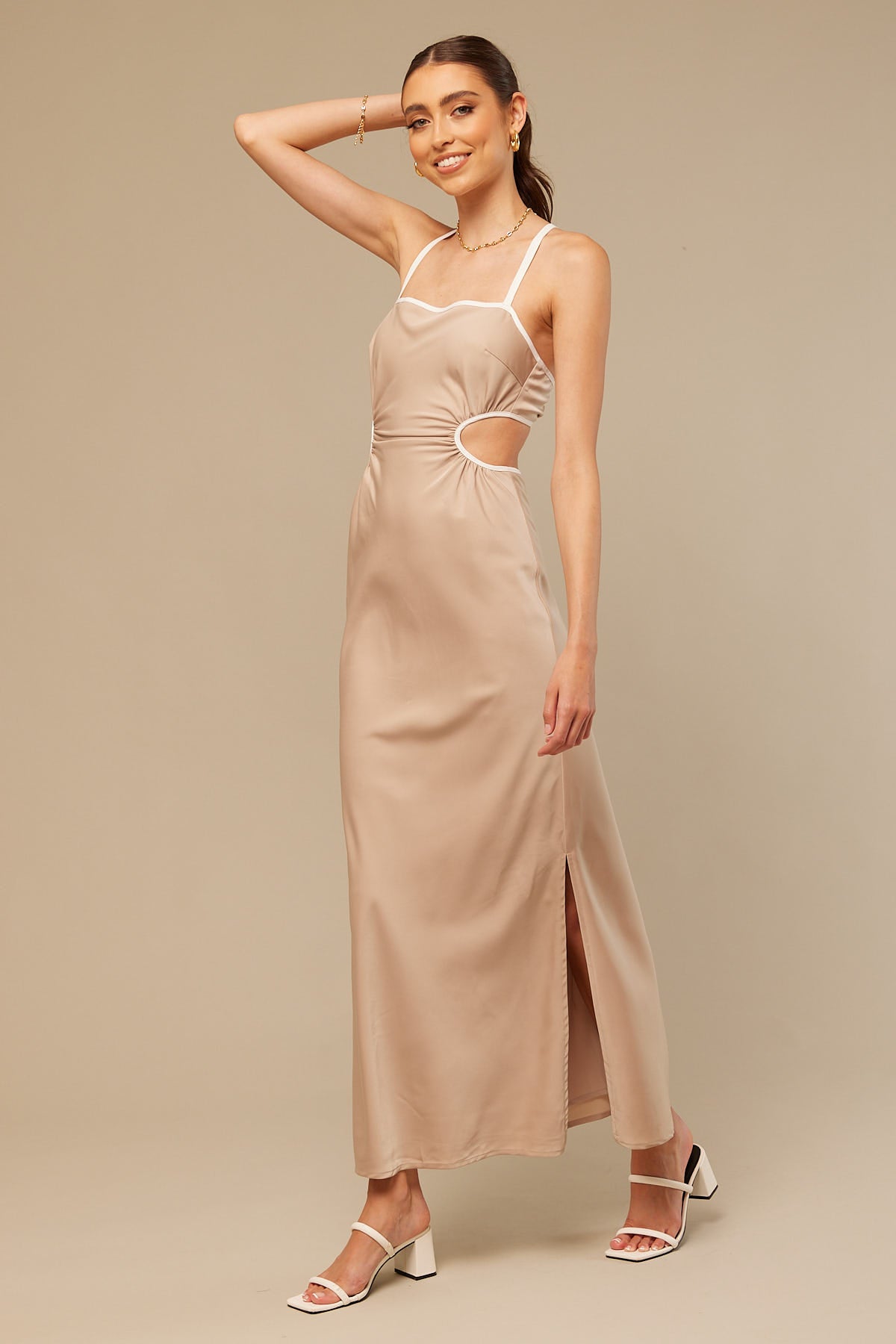 Perfect Stranger Long Wait Contrast Midi Dress Nude