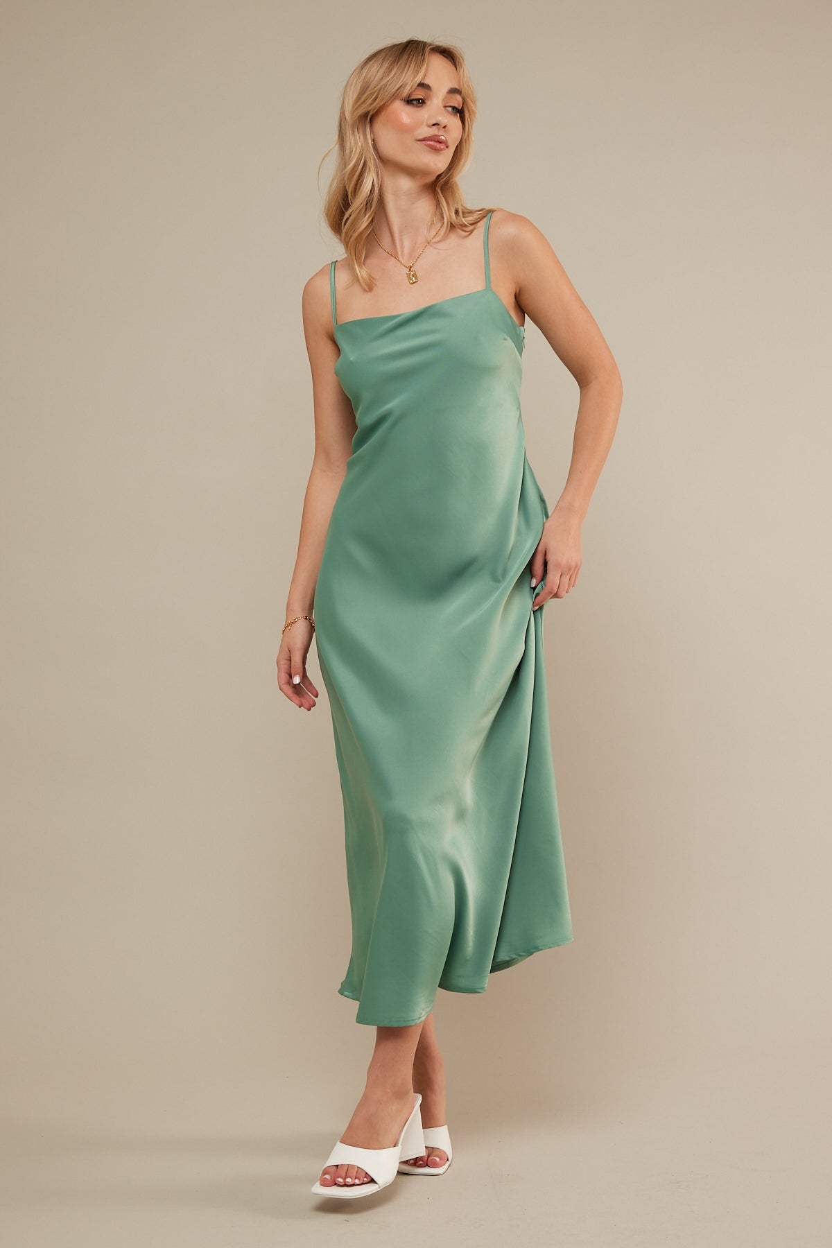 Perfect Stranger Simple Slip Midi Dress Green