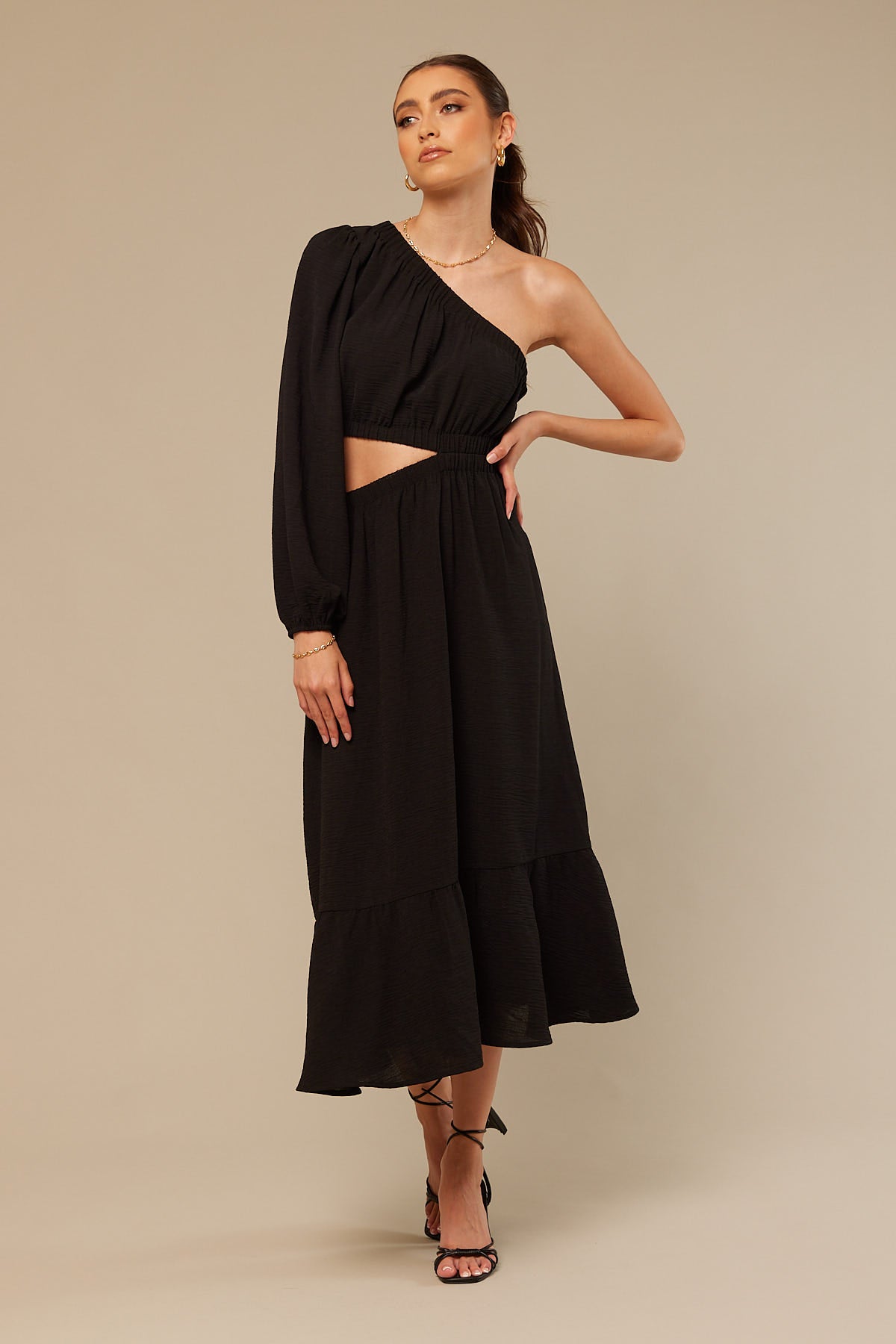 Perfect Stranger Bella One Shoulder Midi Dress Black
