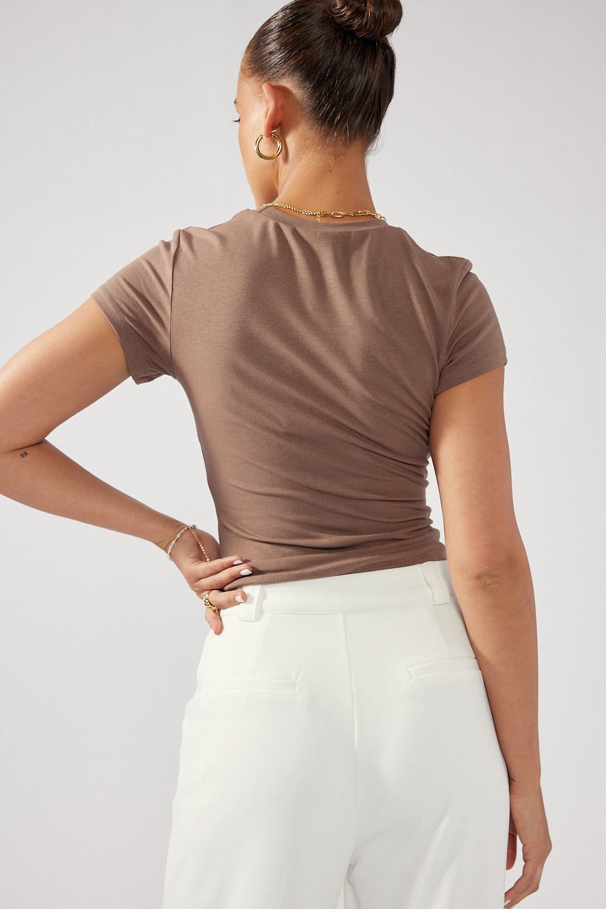 Perfect Stranger Cap Sleeve Tee Brown
