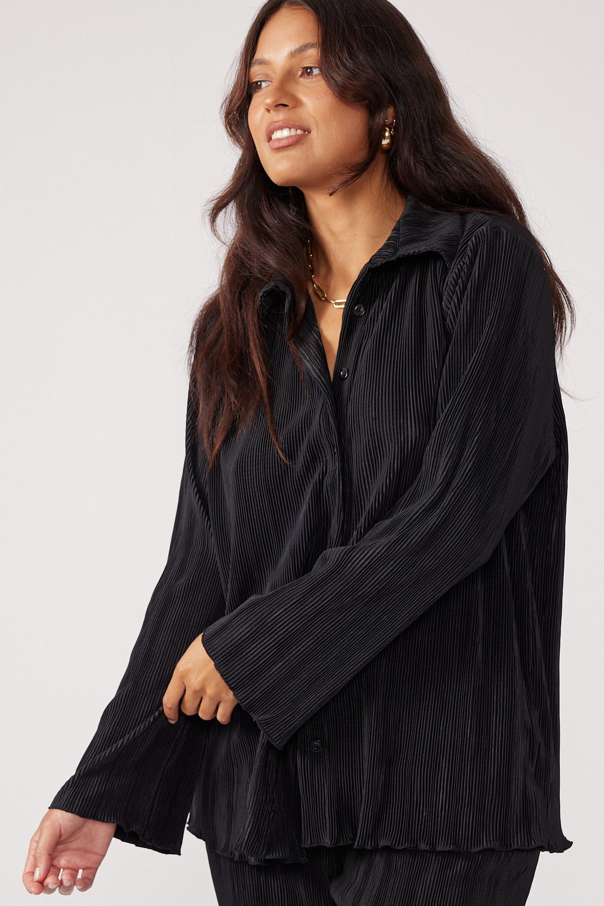 Perfect Stranger Plisse Long Sleeve Top Black
