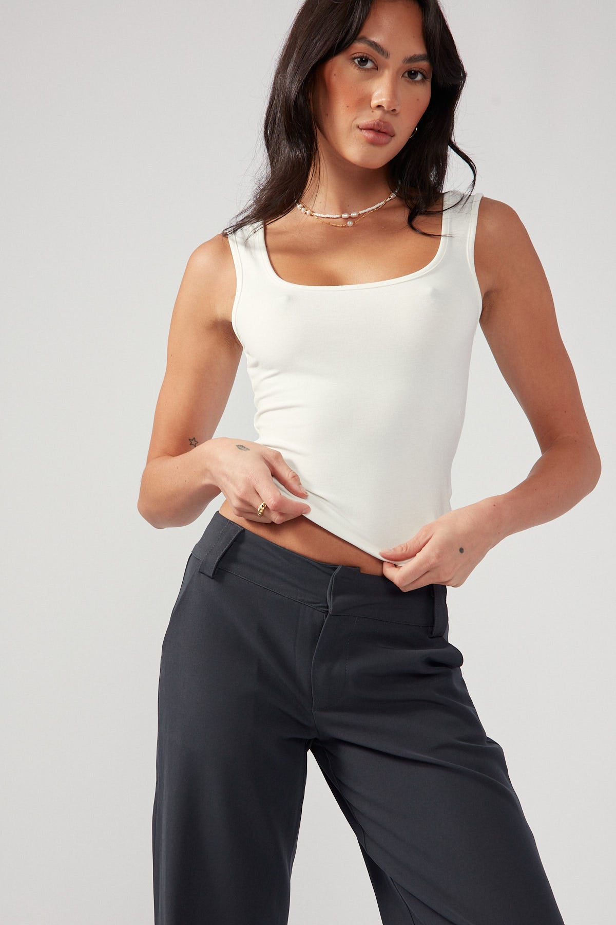Perfect Stranger Luxe Scoop Front Tank White