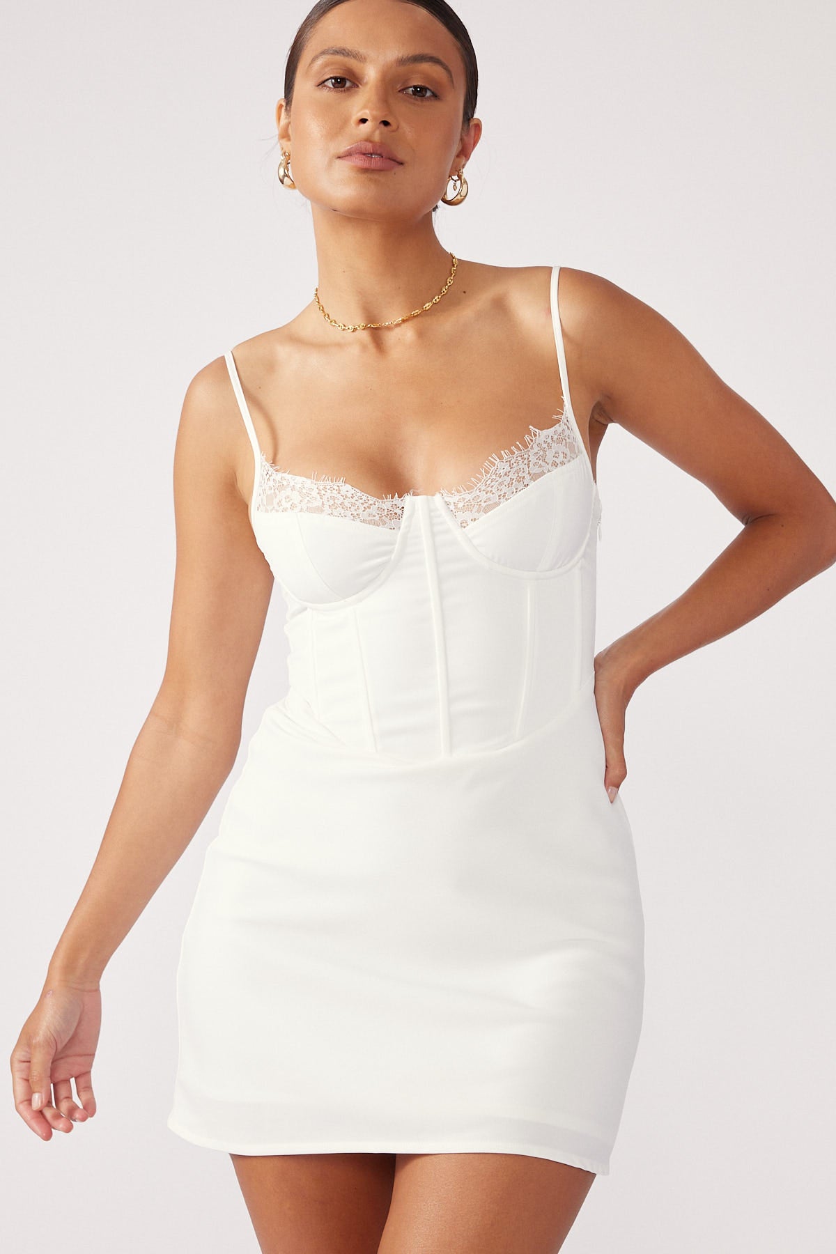 Perfect Stranger Lace Corset Mini Dress White