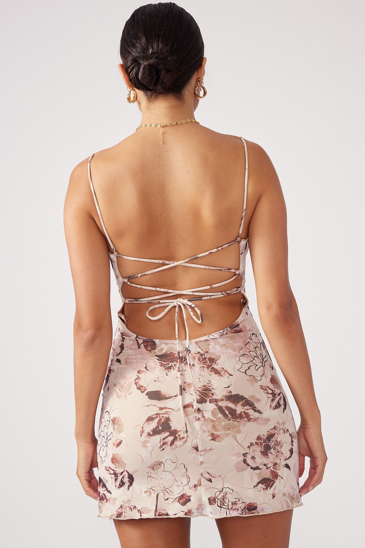Perfect Stranger Heavenly Floral Mesh Mini Dress Nude Print
