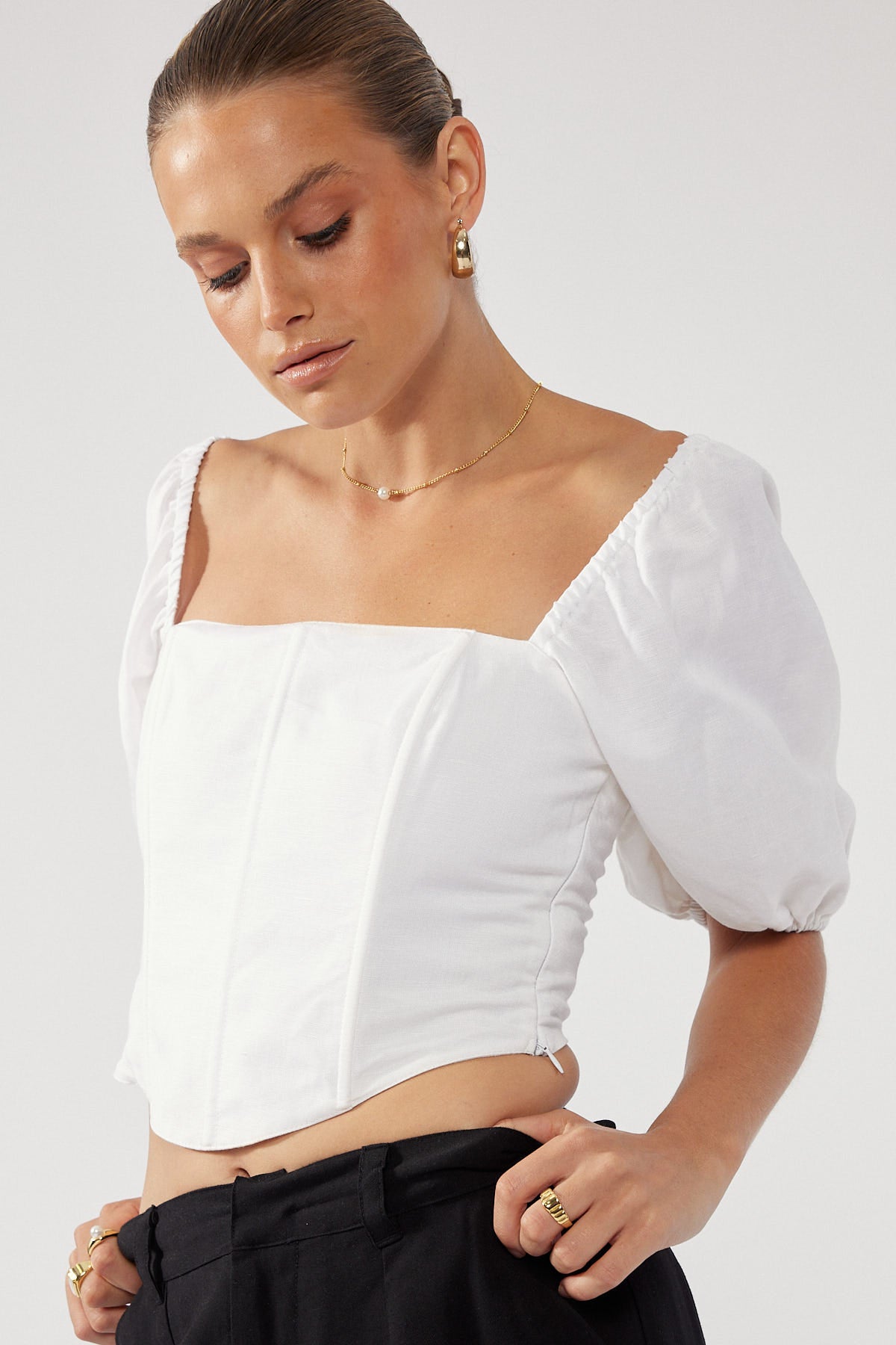 Perfect Stranger Daisy Short Sleeve Corset Top White