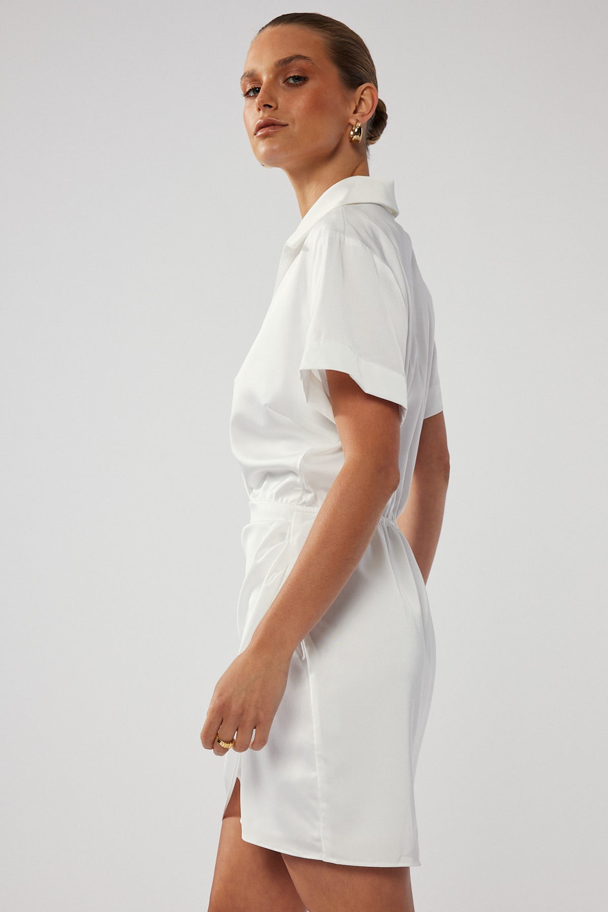 Perfect Stranger First Impression Satin Mini Dress White