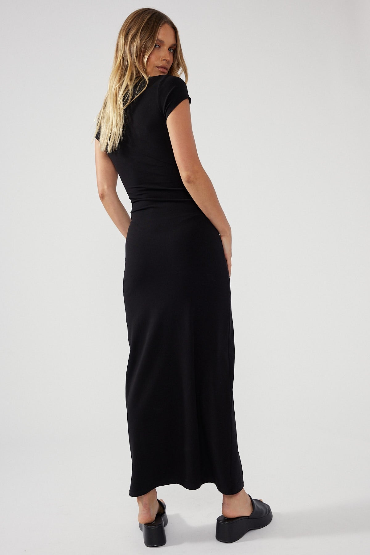Perfect Stranger Cap Sleeve Recycled Maxi Dress Black