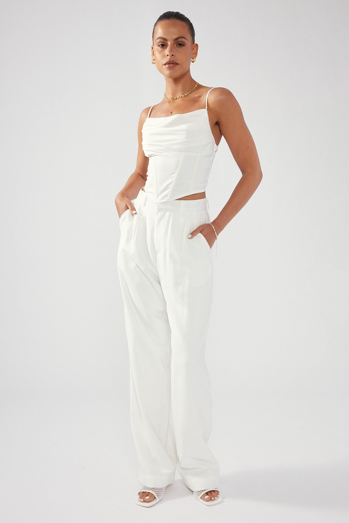 Perfect Stranger Cowl Neck Corset Top White
