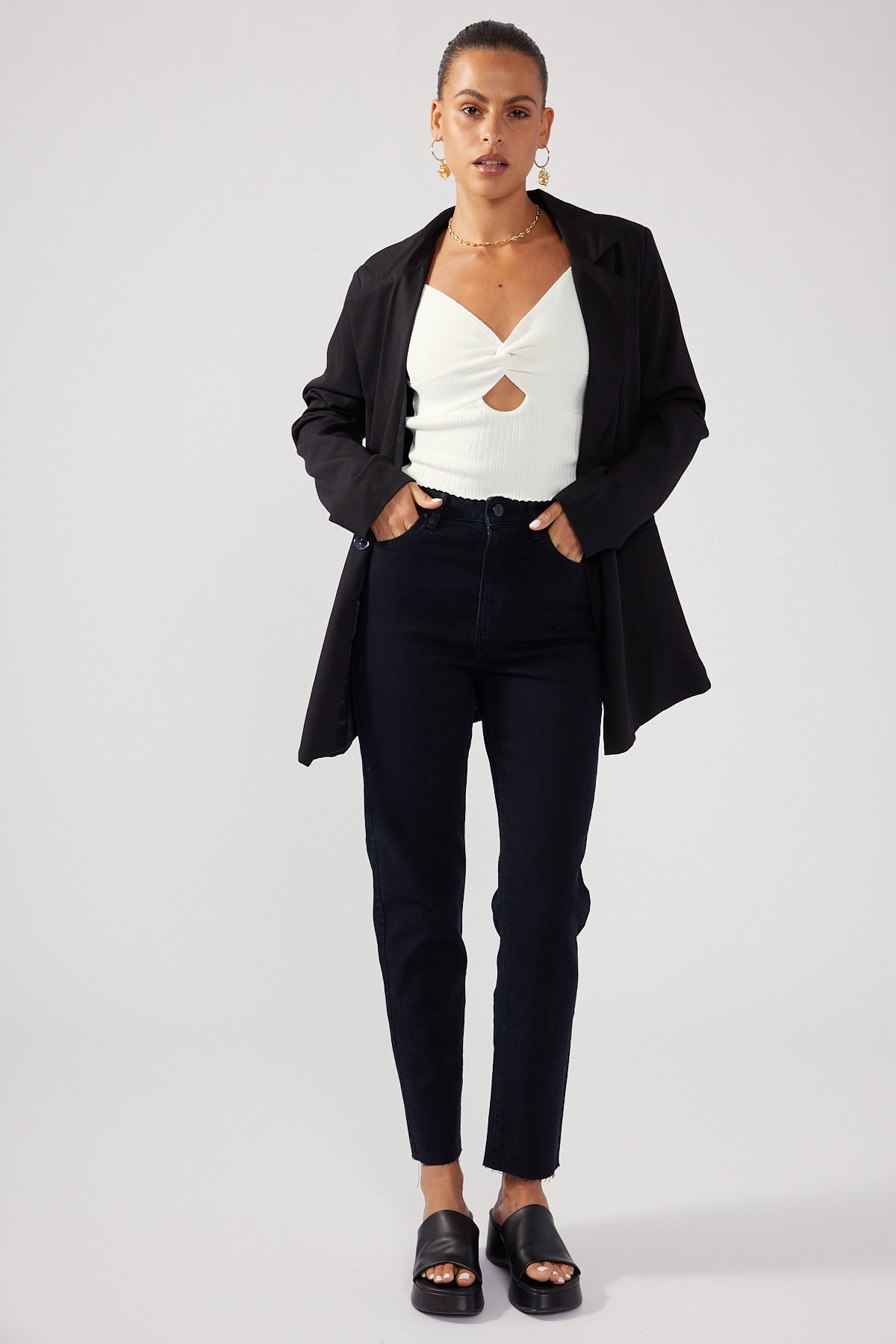 Perfect Stranger Twist Front Knit Top White