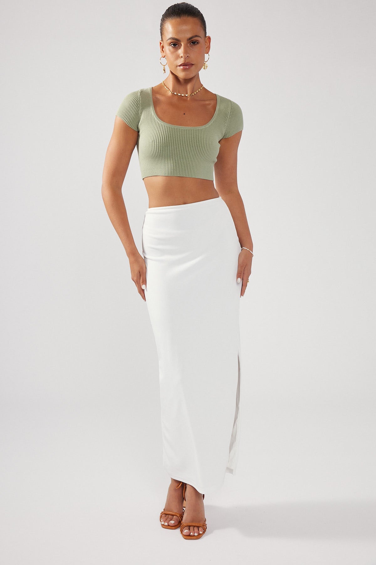 Perfect Stranger Cap Sleeve Micro Knit Top Sage