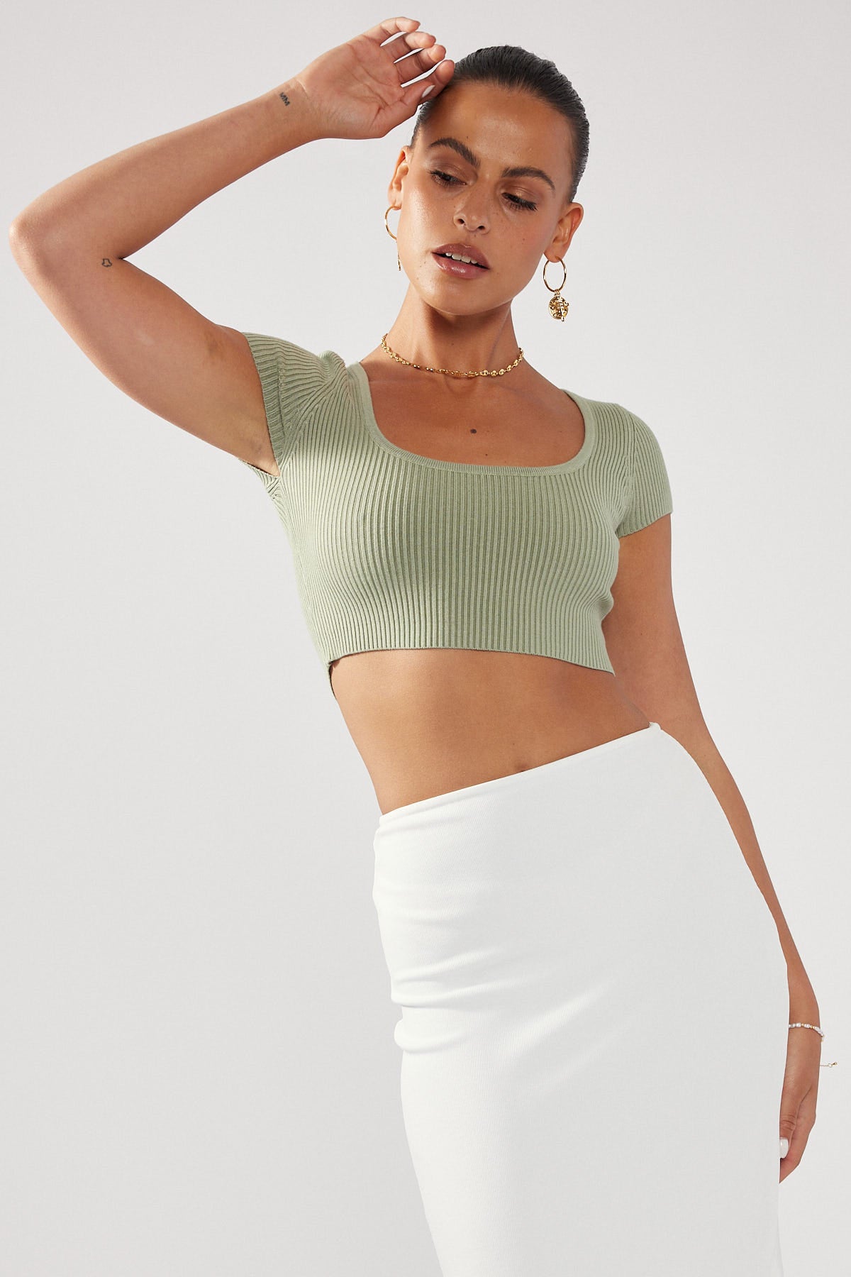 Perfect Stranger Cap Sleeve Micro Knit Top Sage