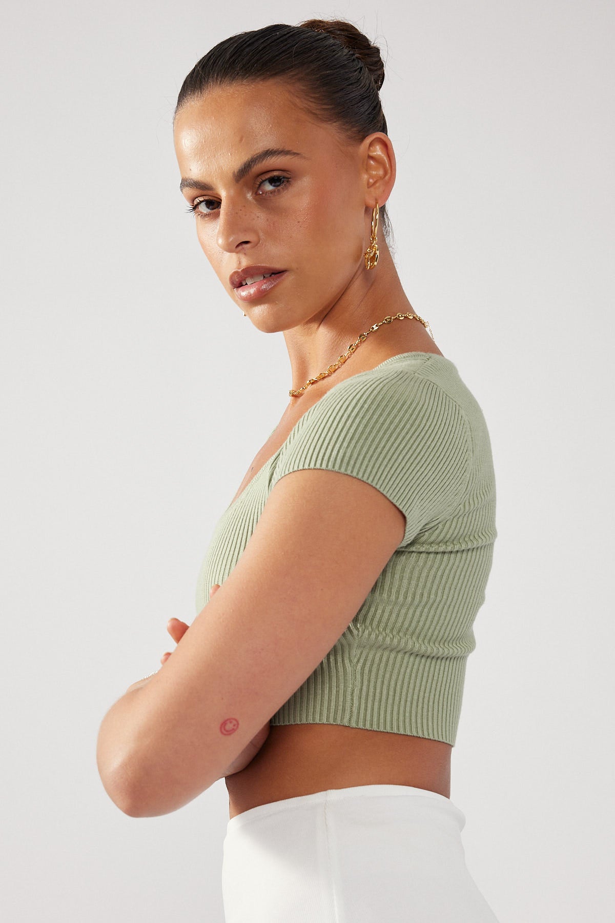 Perfect Stranger Cap Sleeve Micro Knit Top Sage
