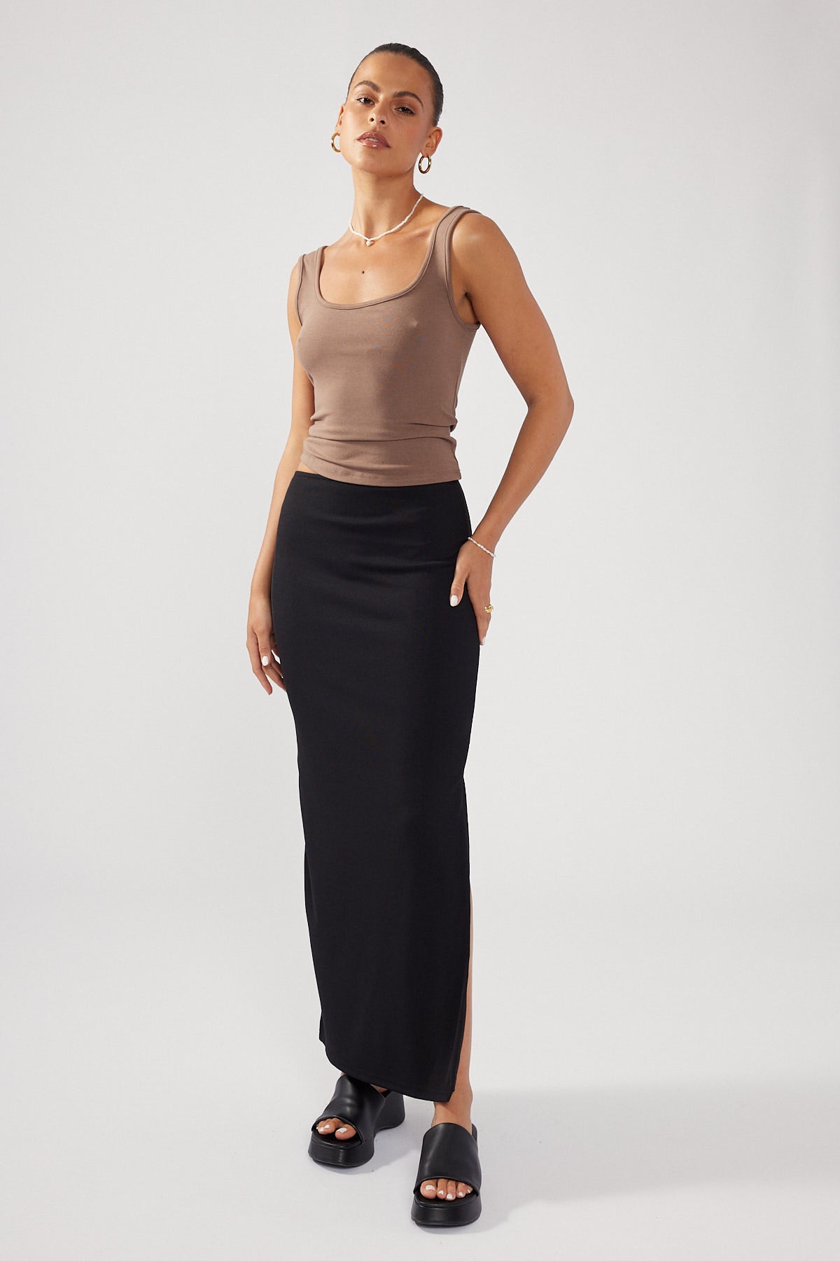 Perfect Stranger Luxe Scoop Front Tank Taupe