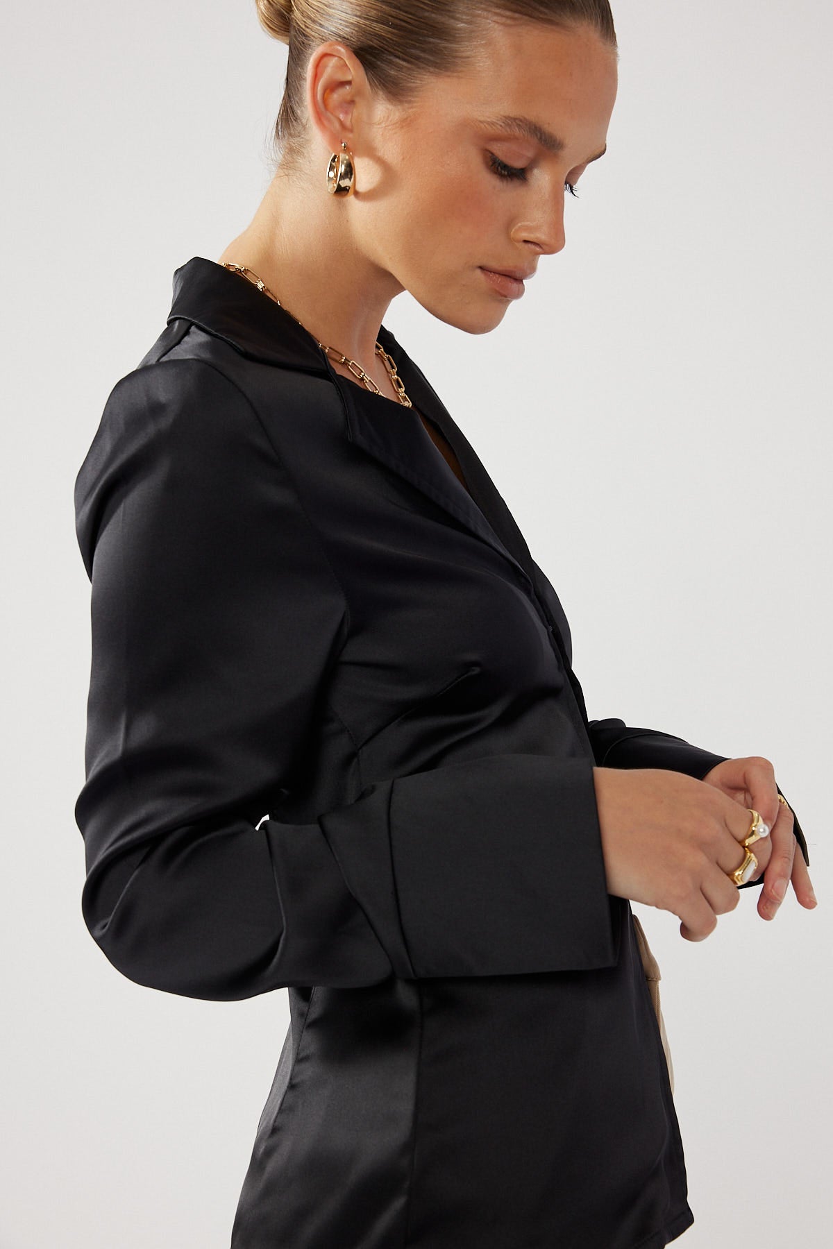 Perfect Stranger Stella Long Sleeve Satin Top Black