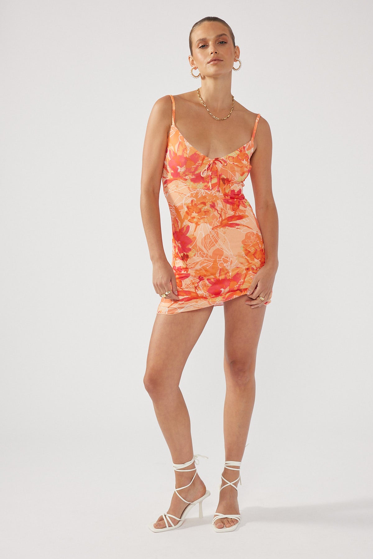 Perfect Stranger Tropic Punch Mesh Mini Dress Orange Print