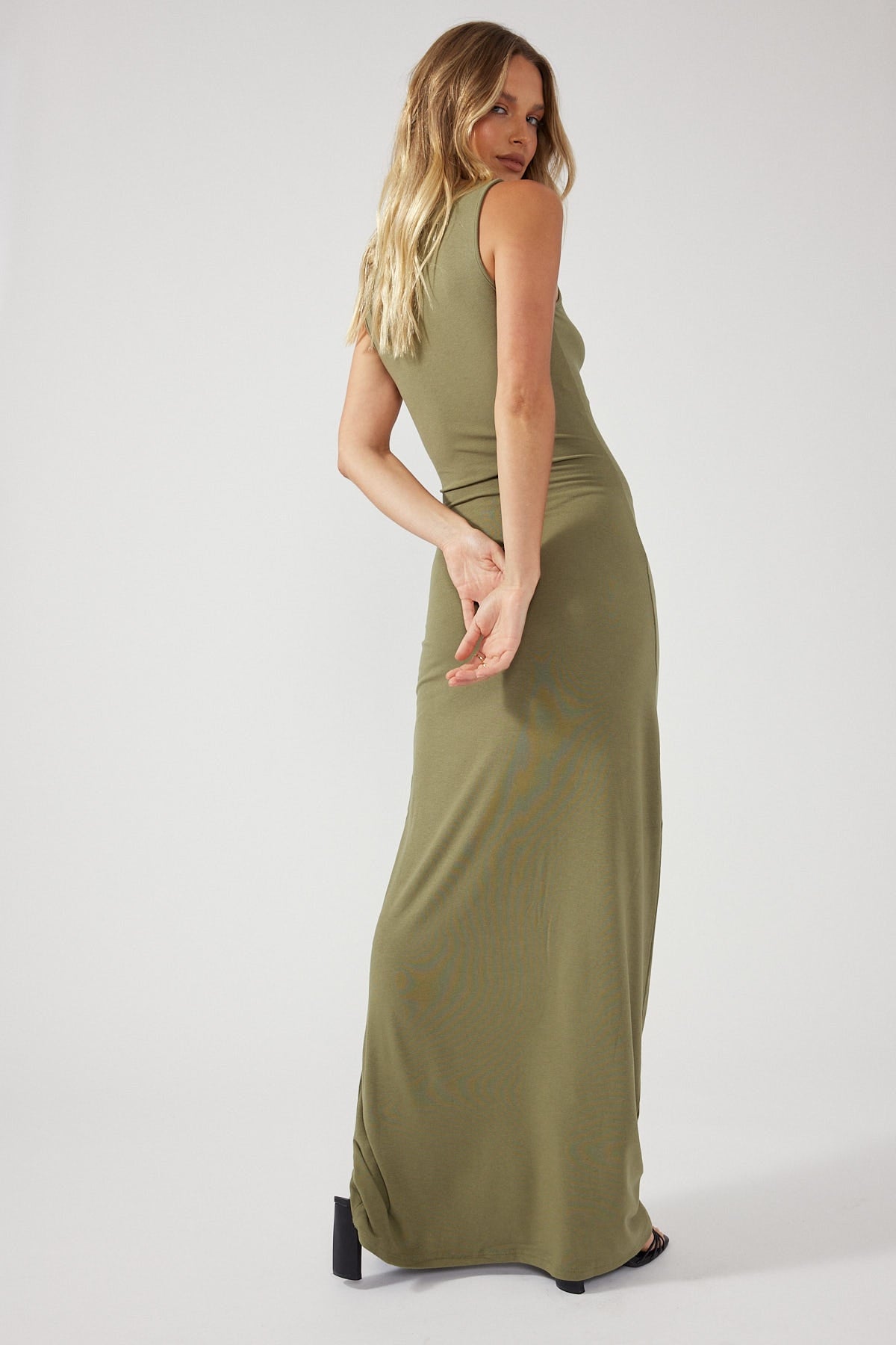 Perfect Stranger High Neck Maxi Dress Khaki