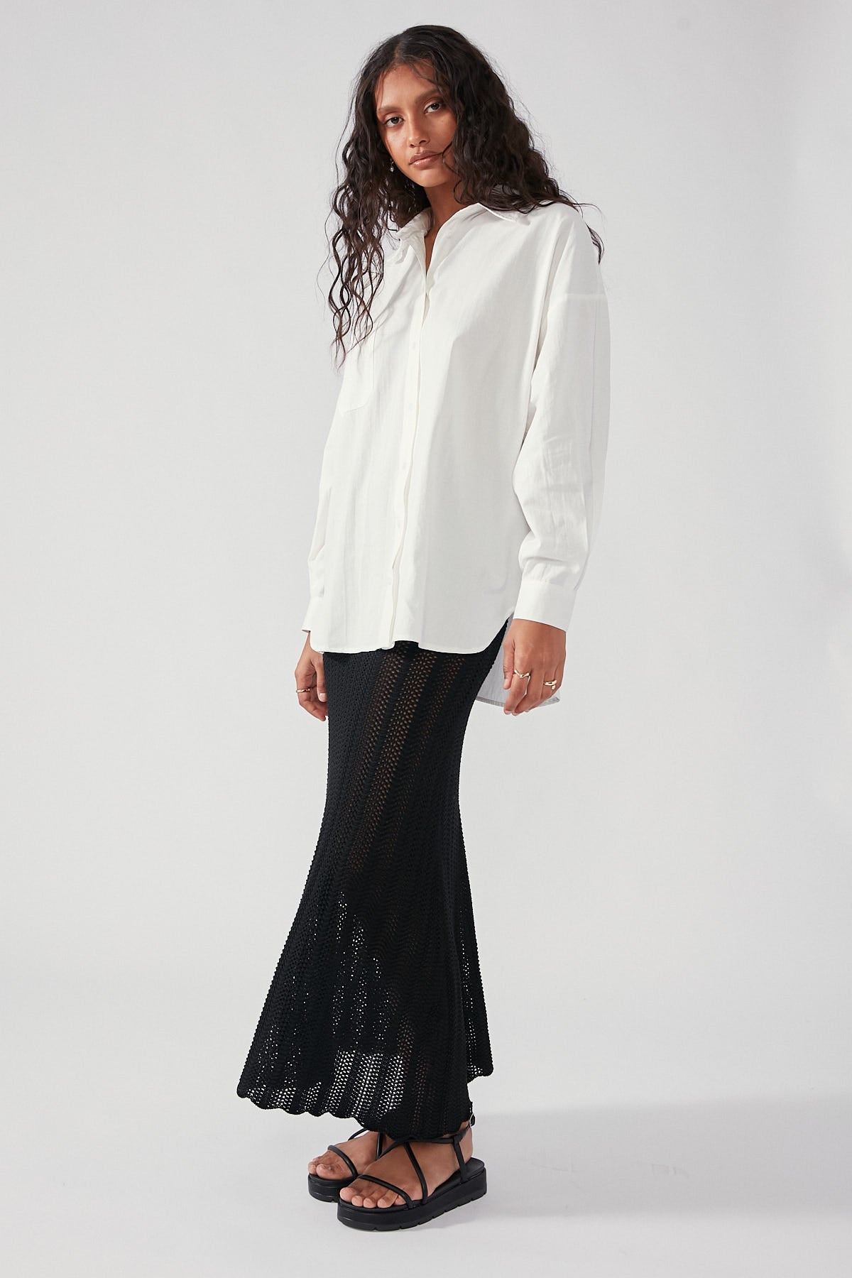 Perfect Stranger Crochet Knit Maxi Skirt Black