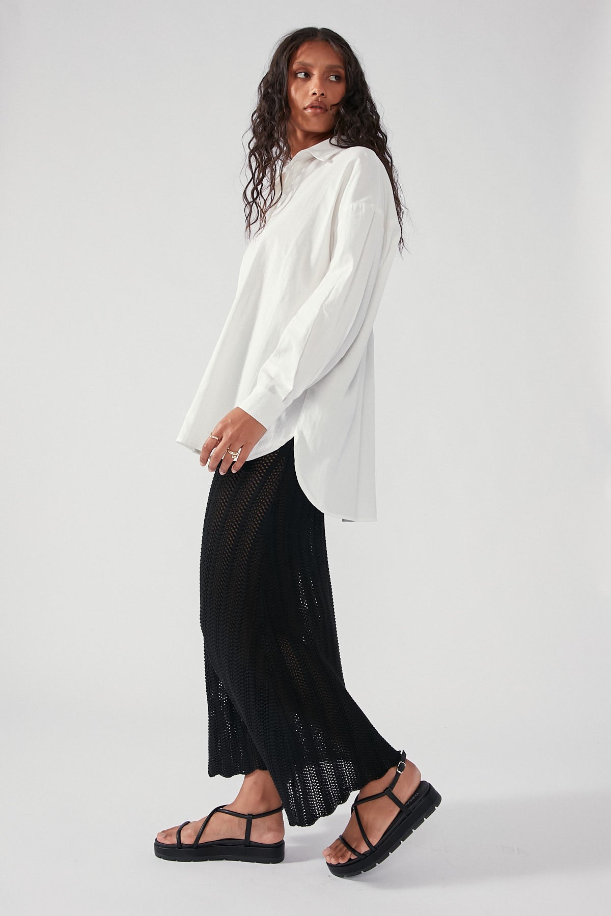 Perfect Stranger Crochet Knit Maxi Skirt Black