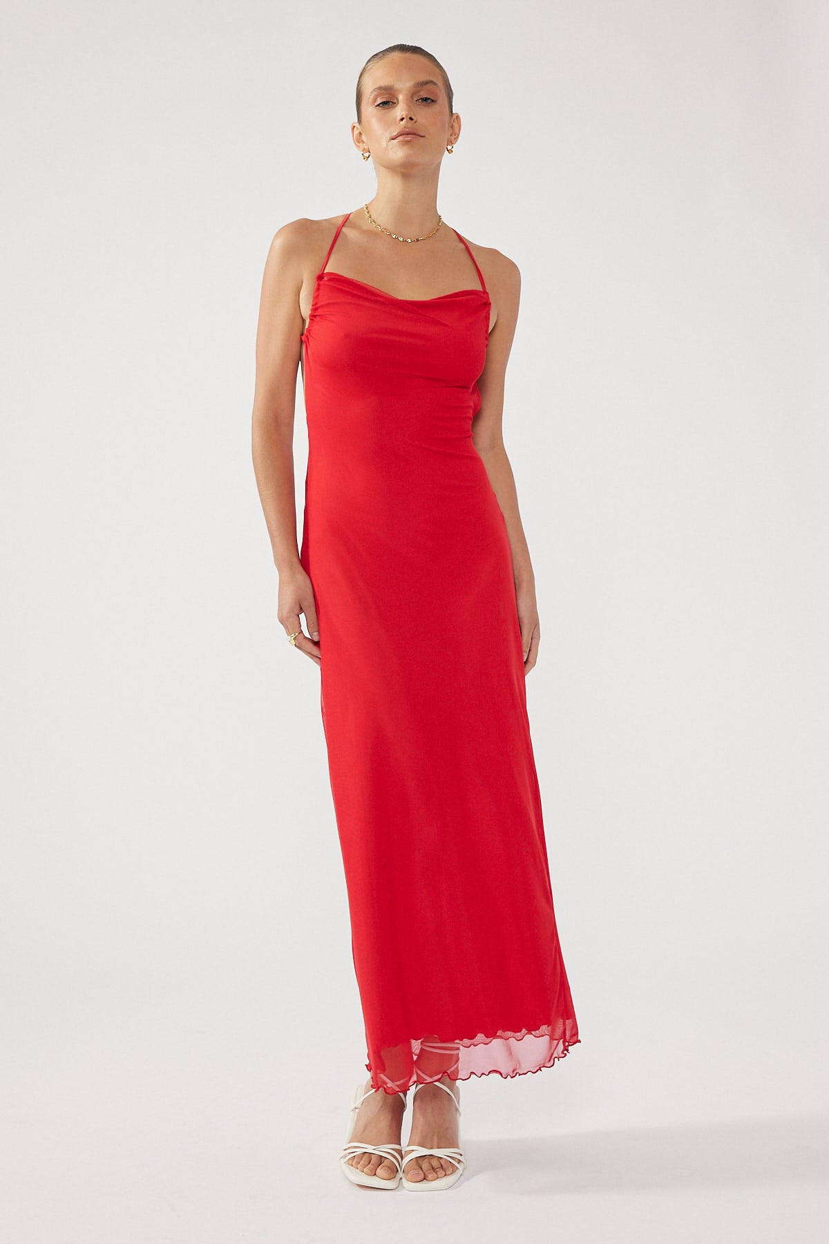 Perfect Stranger Thalia Recycled Mesh Maxi Dress Red
