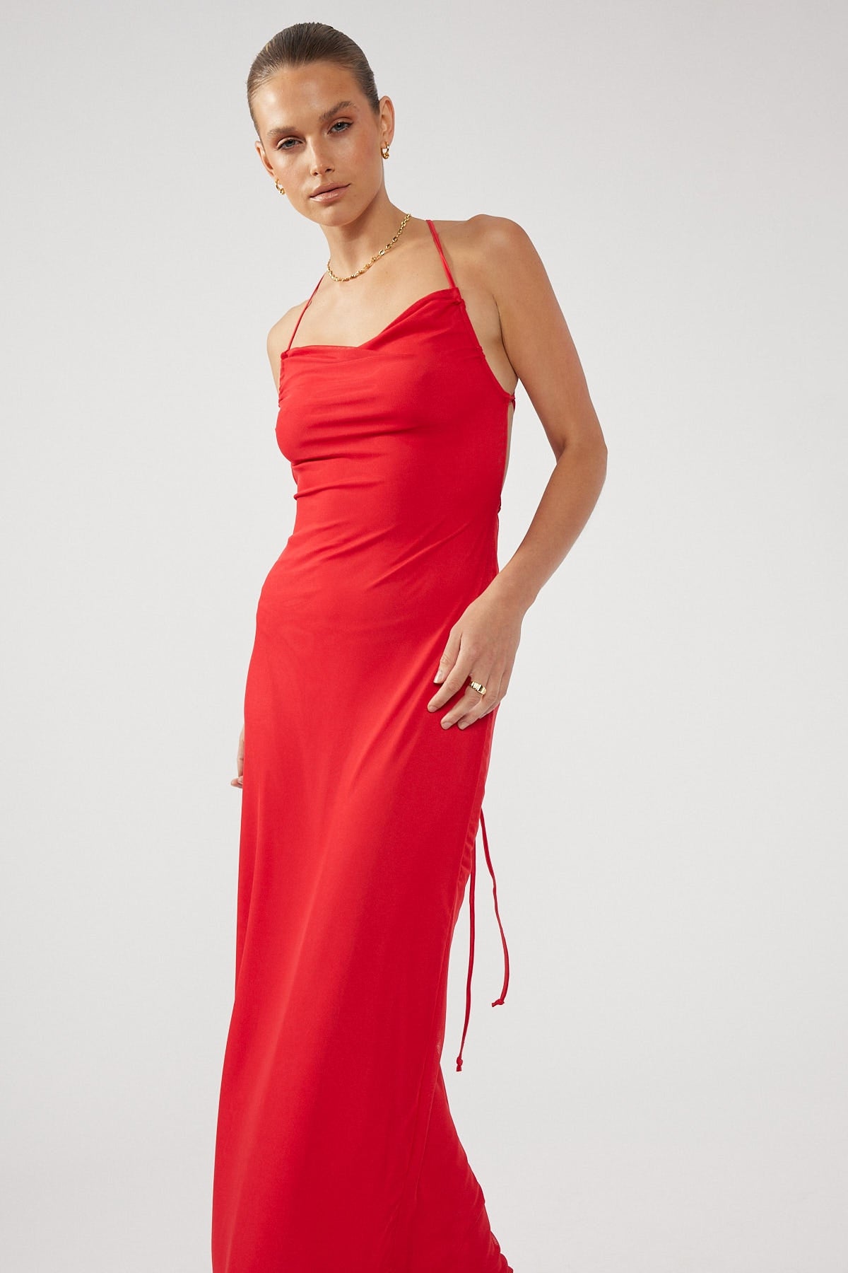 Perfect Stranger Thalia Recycled Mesh Maxi Dress Red