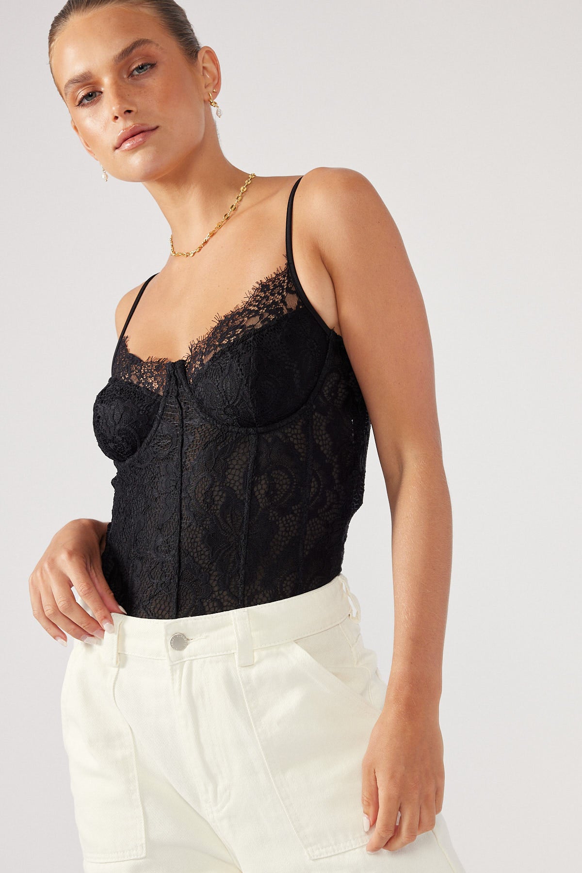 Perfect Stranger Jenna Lace Corset Bodysuit Black