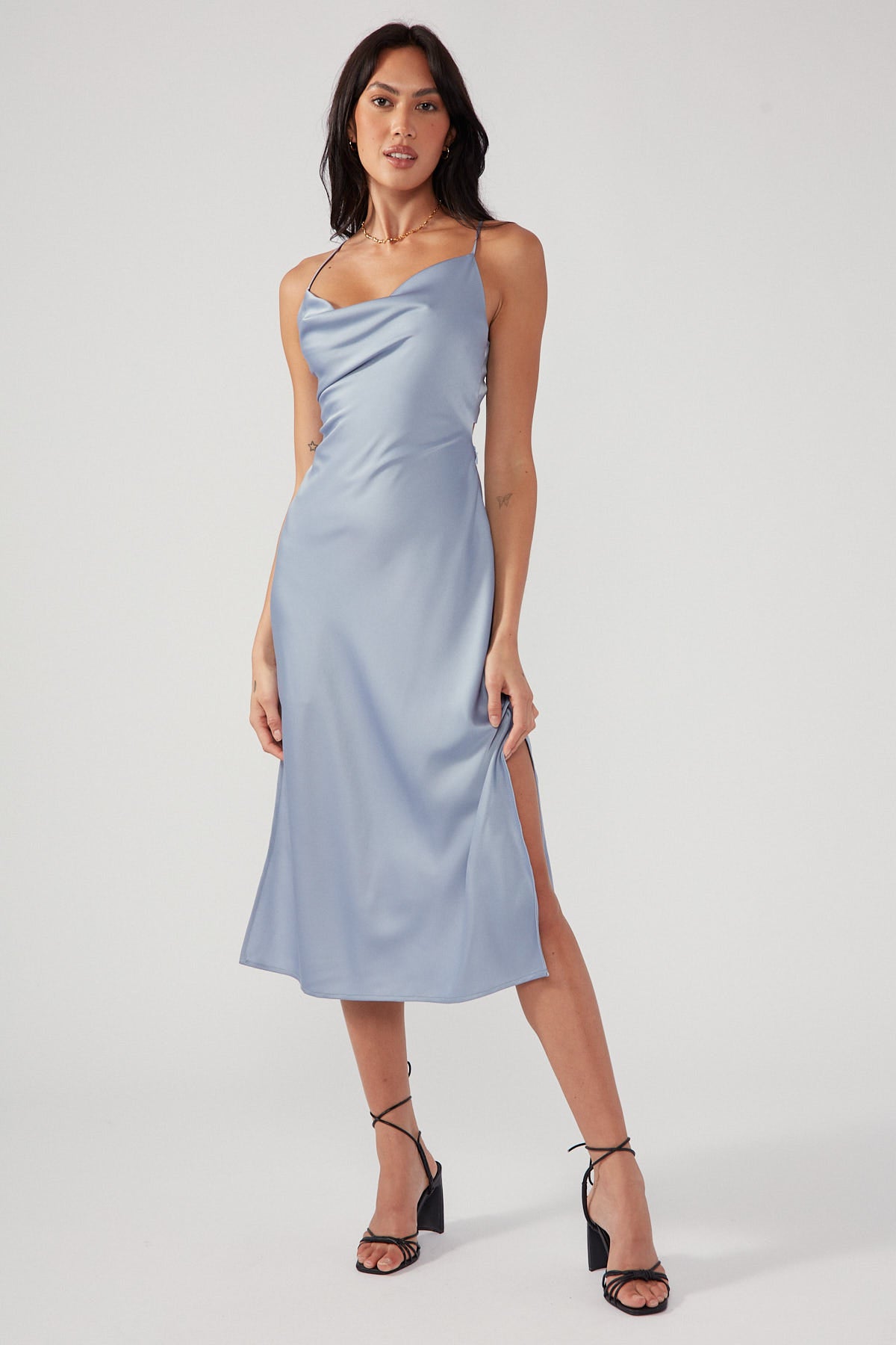 Perfect Stranger Luna Lace Up Back Midi Dress Blue