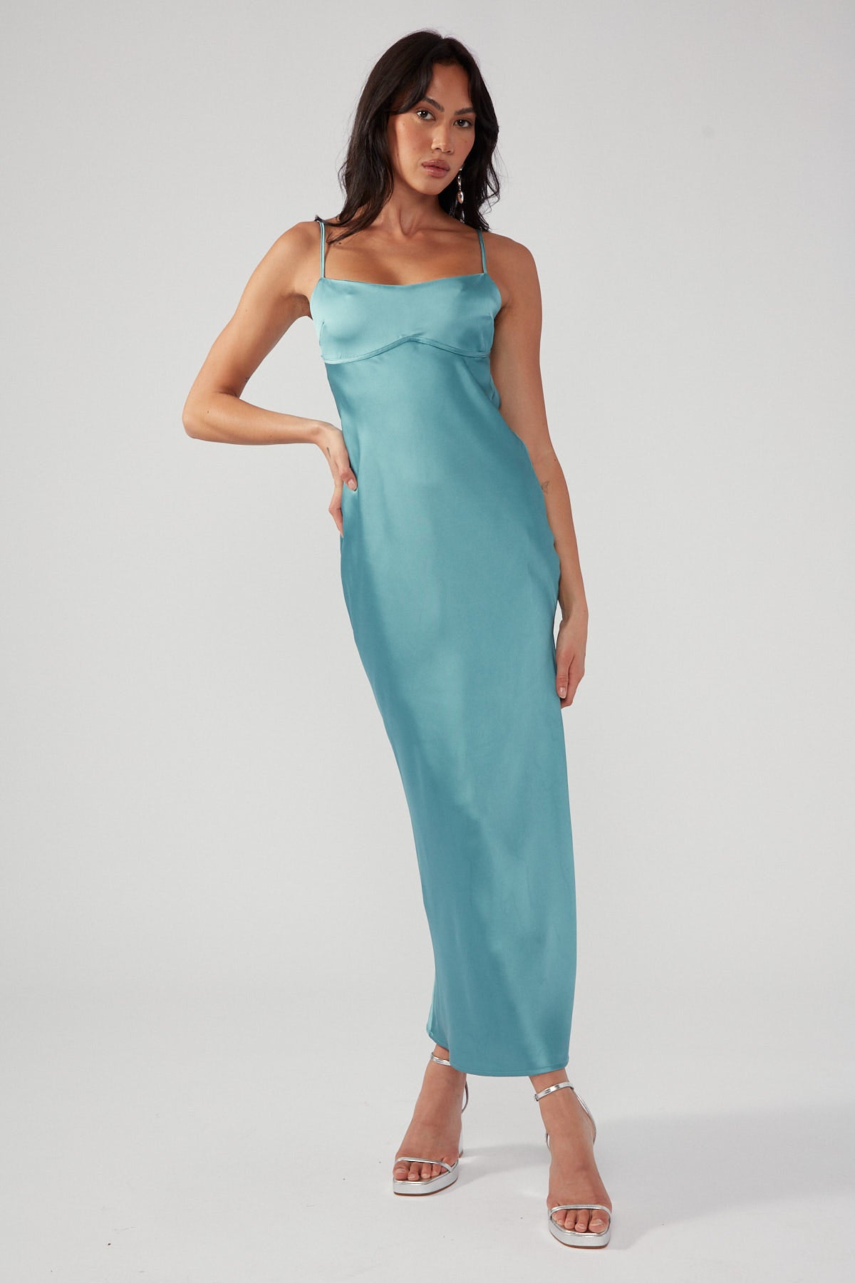 Perfect Stranger Siren Satin Midi Dress Green