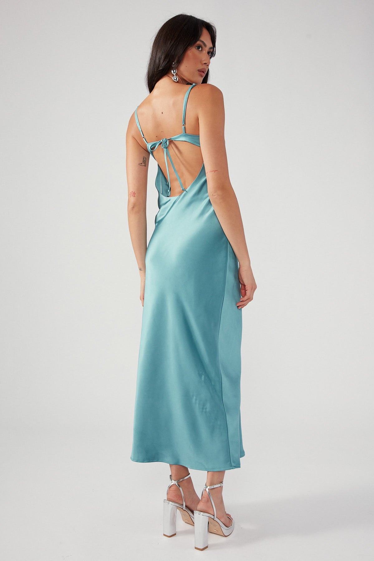 Perfect Stranger Siren Satin Midi Dress Green