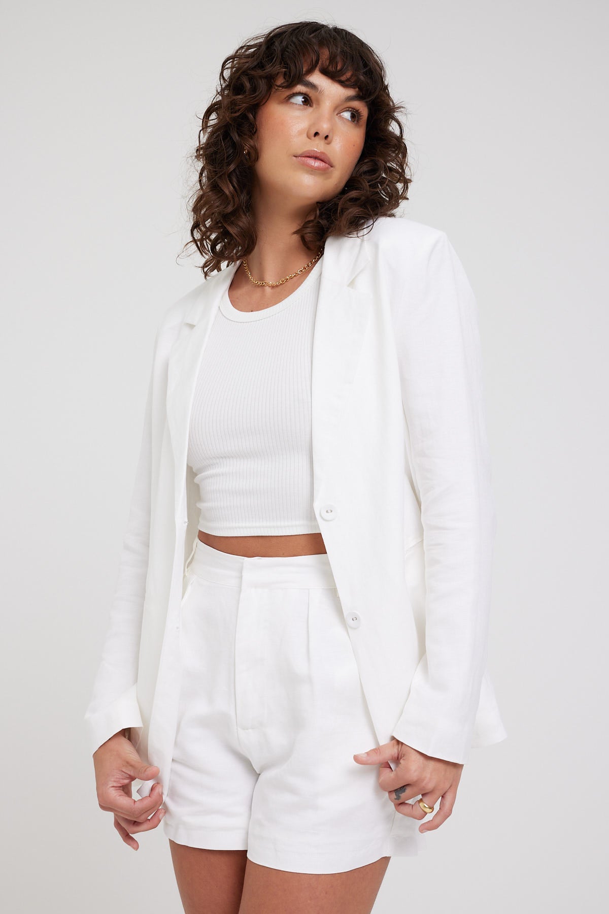 Perfect Stranger Tully Linen Slimline Blazer White