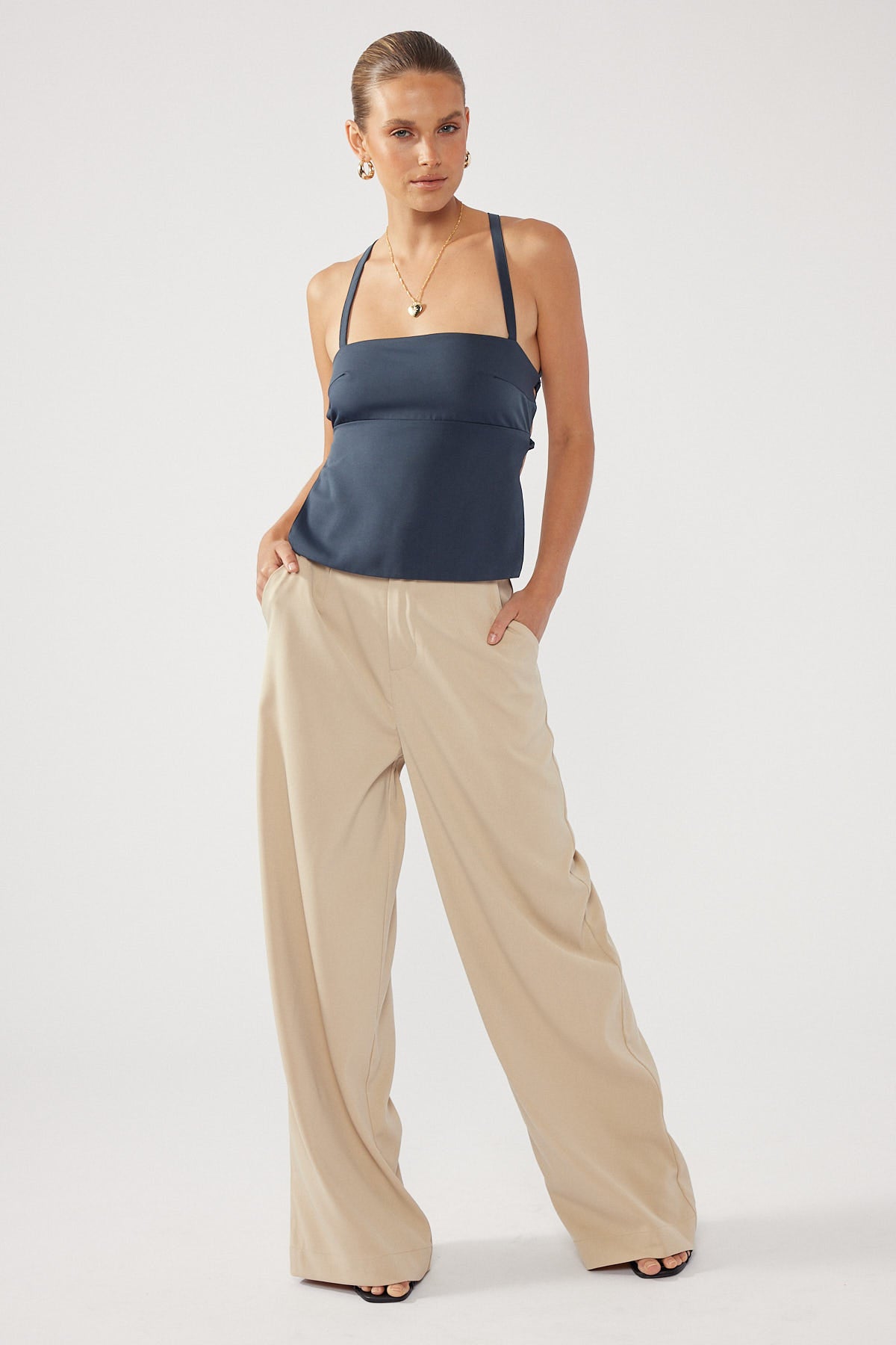 Perfect Stranger Lace Up Back Top Charcoal