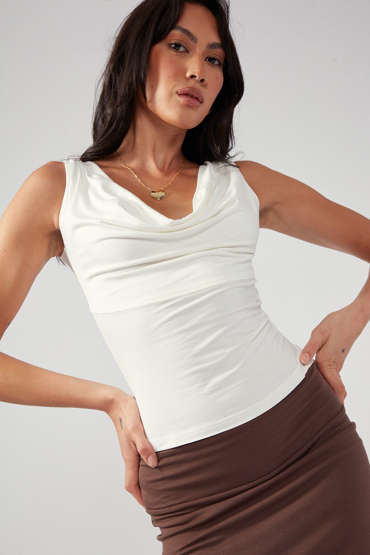 Perfect Stranger Cowl Neck Jersey Tank White