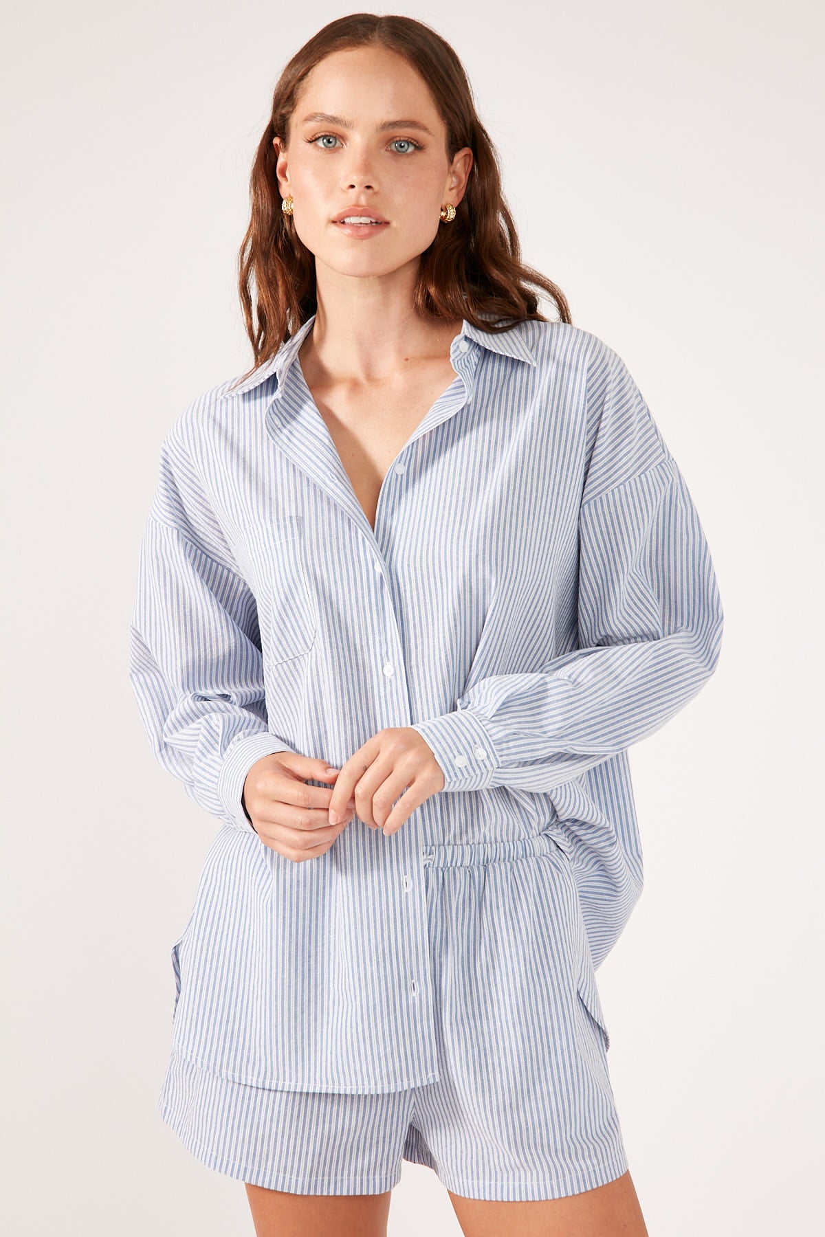 Perfect Stranger Striped Oversized Shirt Blue Stripe
