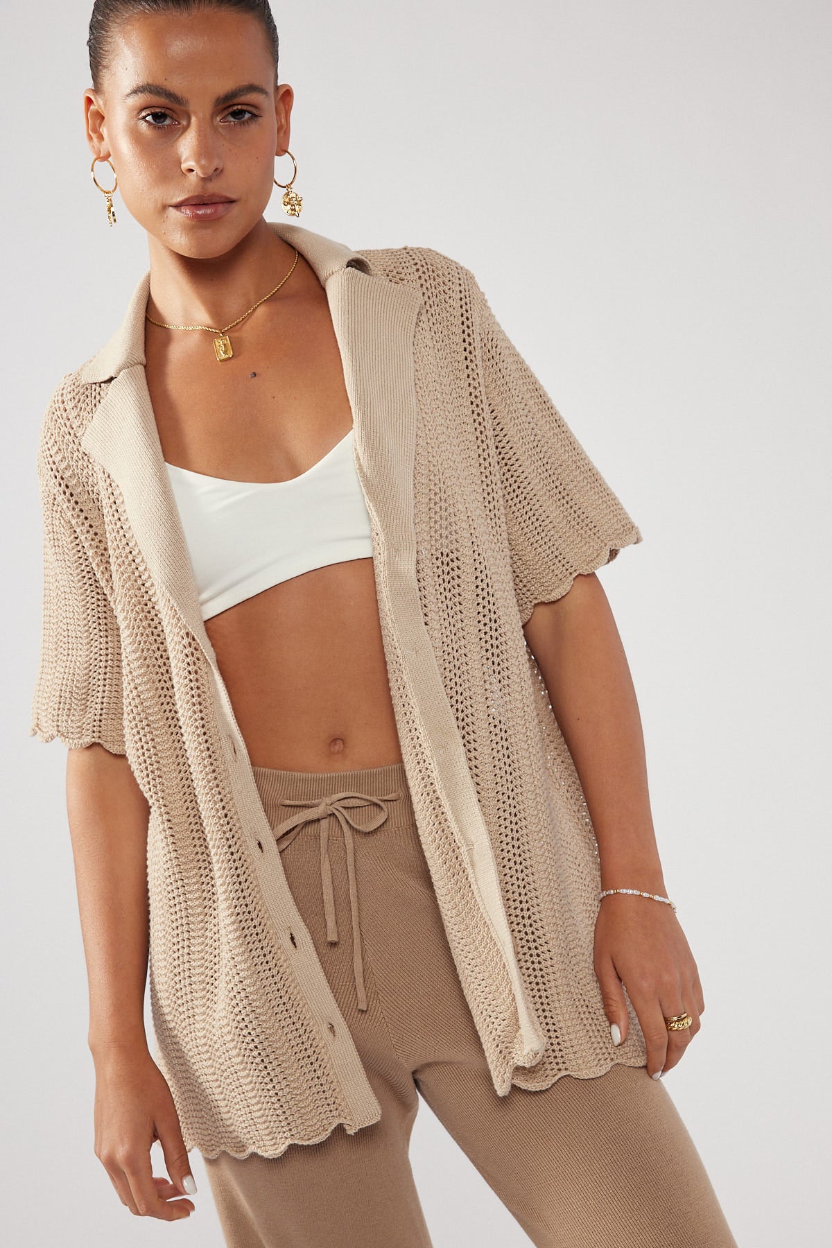 Perfect Stranger Crochet Knit Shirt Nude