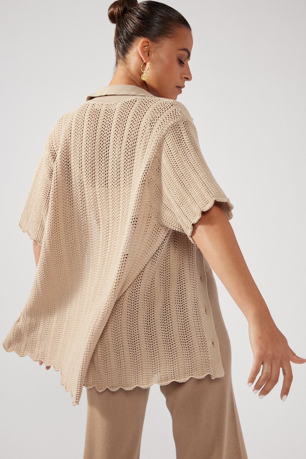 Perfect Stranger Crochet Knit Shirt Nude