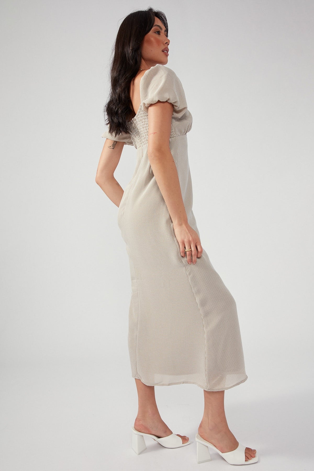 Perfect Stranger Time Machine Midi Dress Nude Print