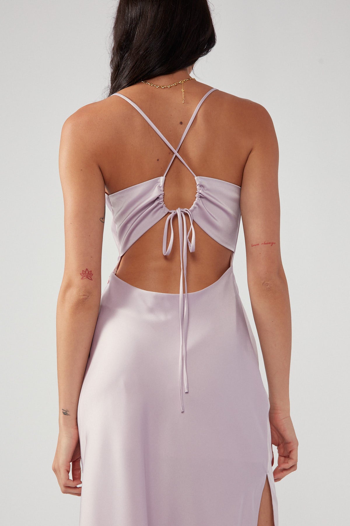 Perfect Stranger Luna Lace Up Back Midi Dress Purple
