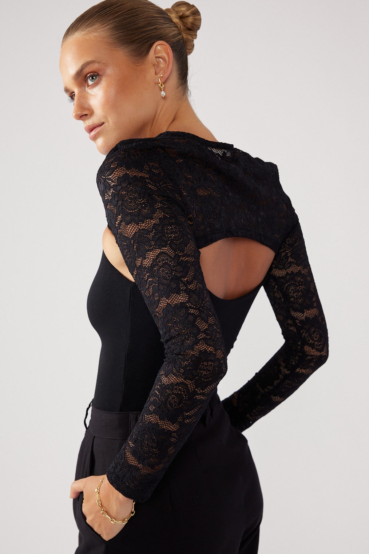 Perfect Stranger All Over Lace Bolero Black