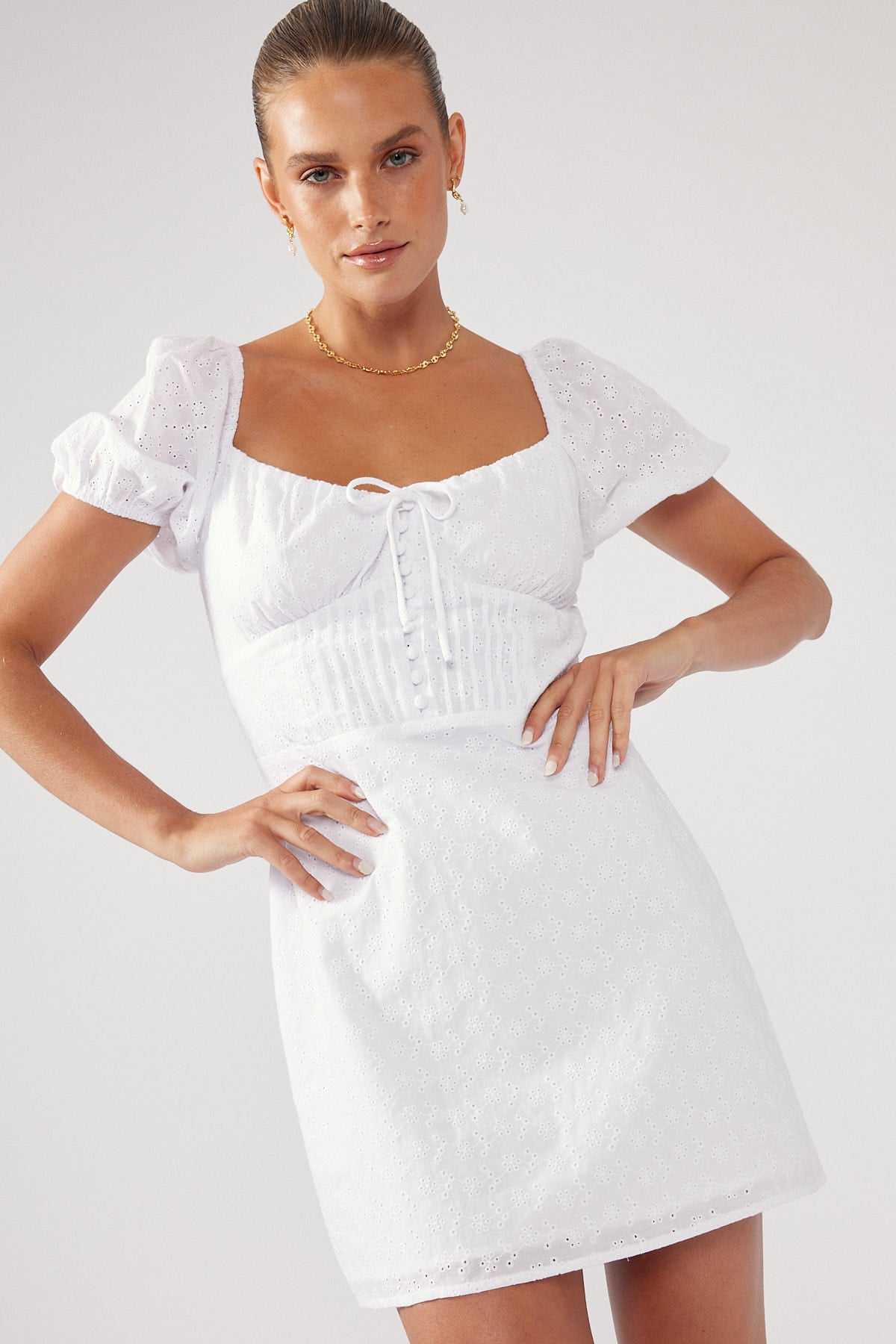 Perfect Stranger Broderie Mini Dress White
