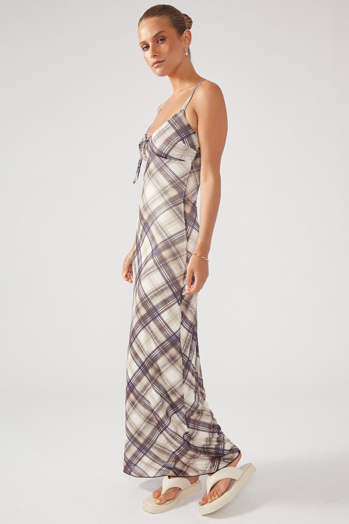 Perfect Stranger Chalk Check Mesh Dress Nude Print