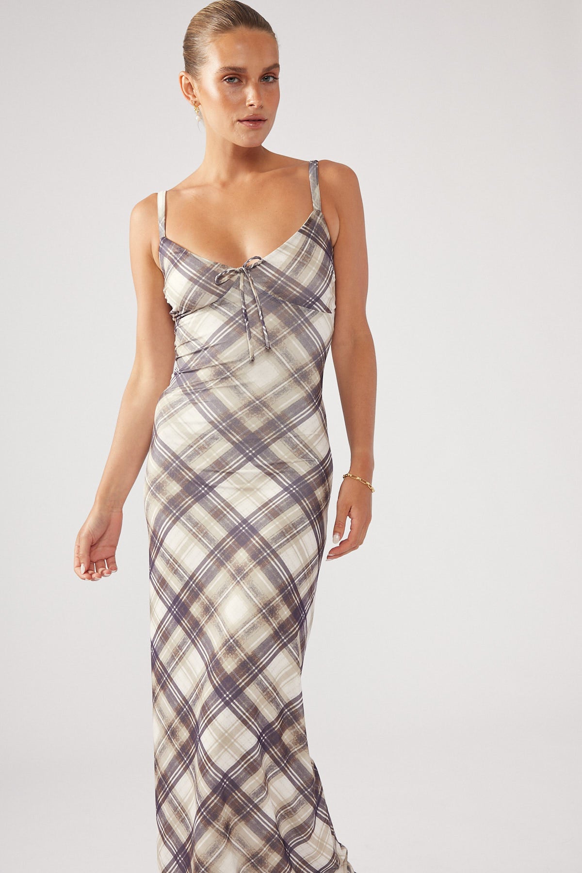 Perfect Stranger Chalk Check Mesh Dress Nude Print