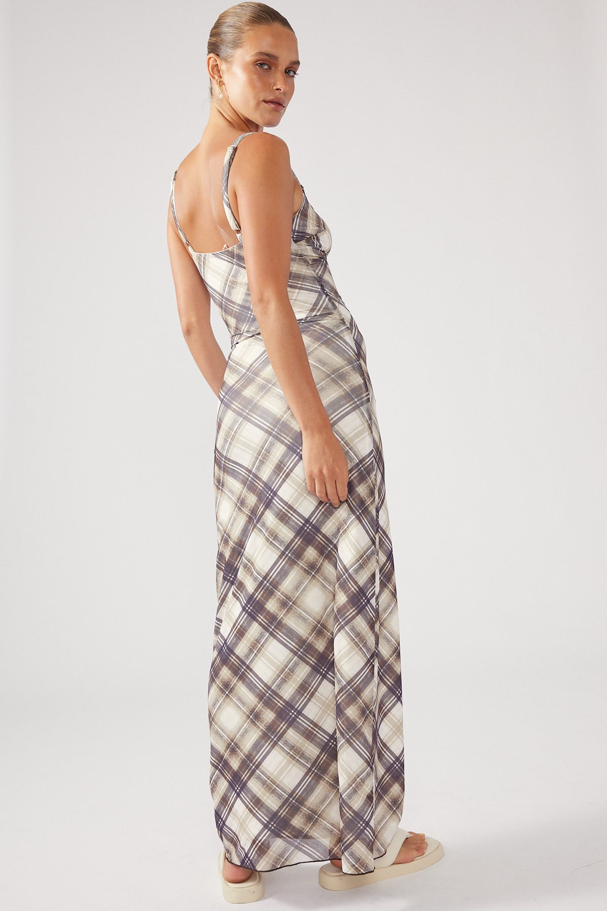 Perfect Stranger Chalk Check Mesh Dress Nude Print