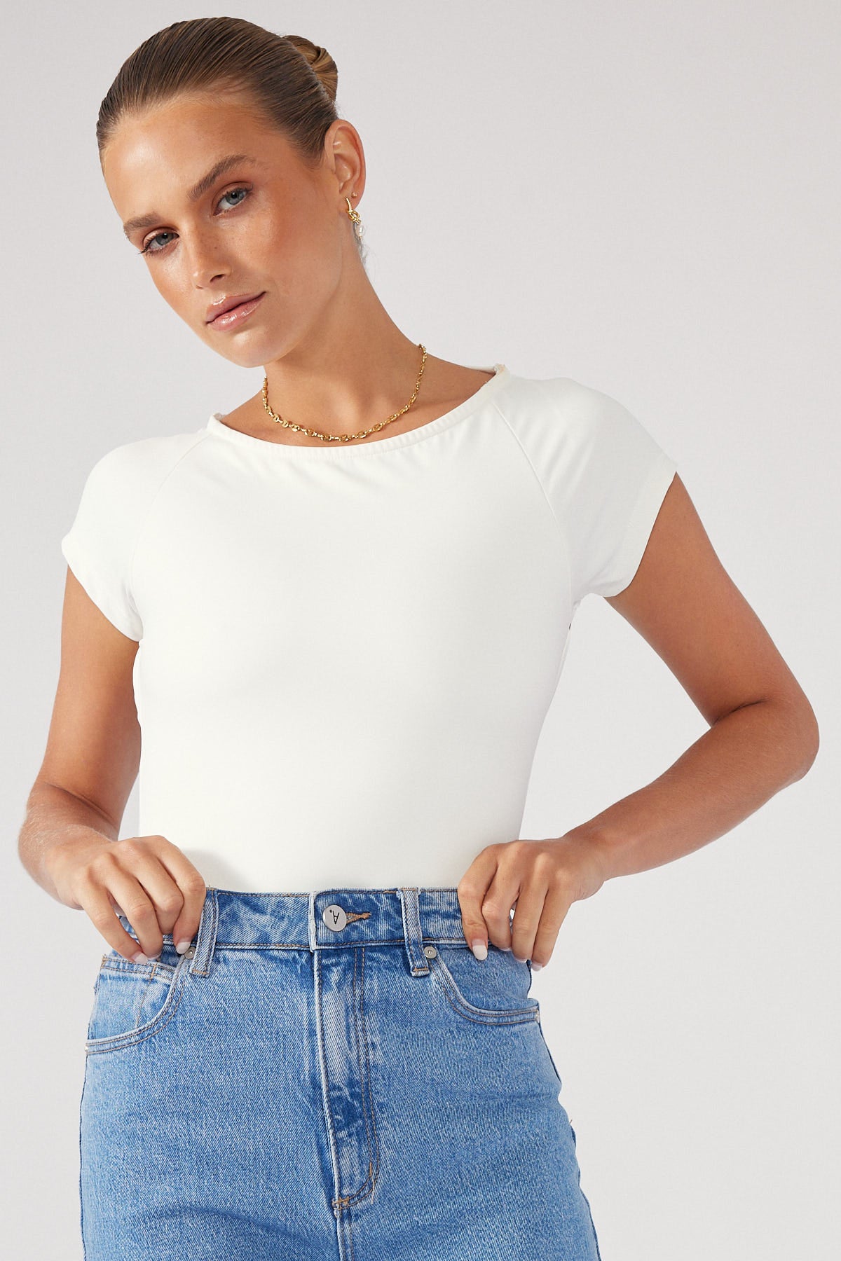 Perfect Stranger Open Back Jersey Top White