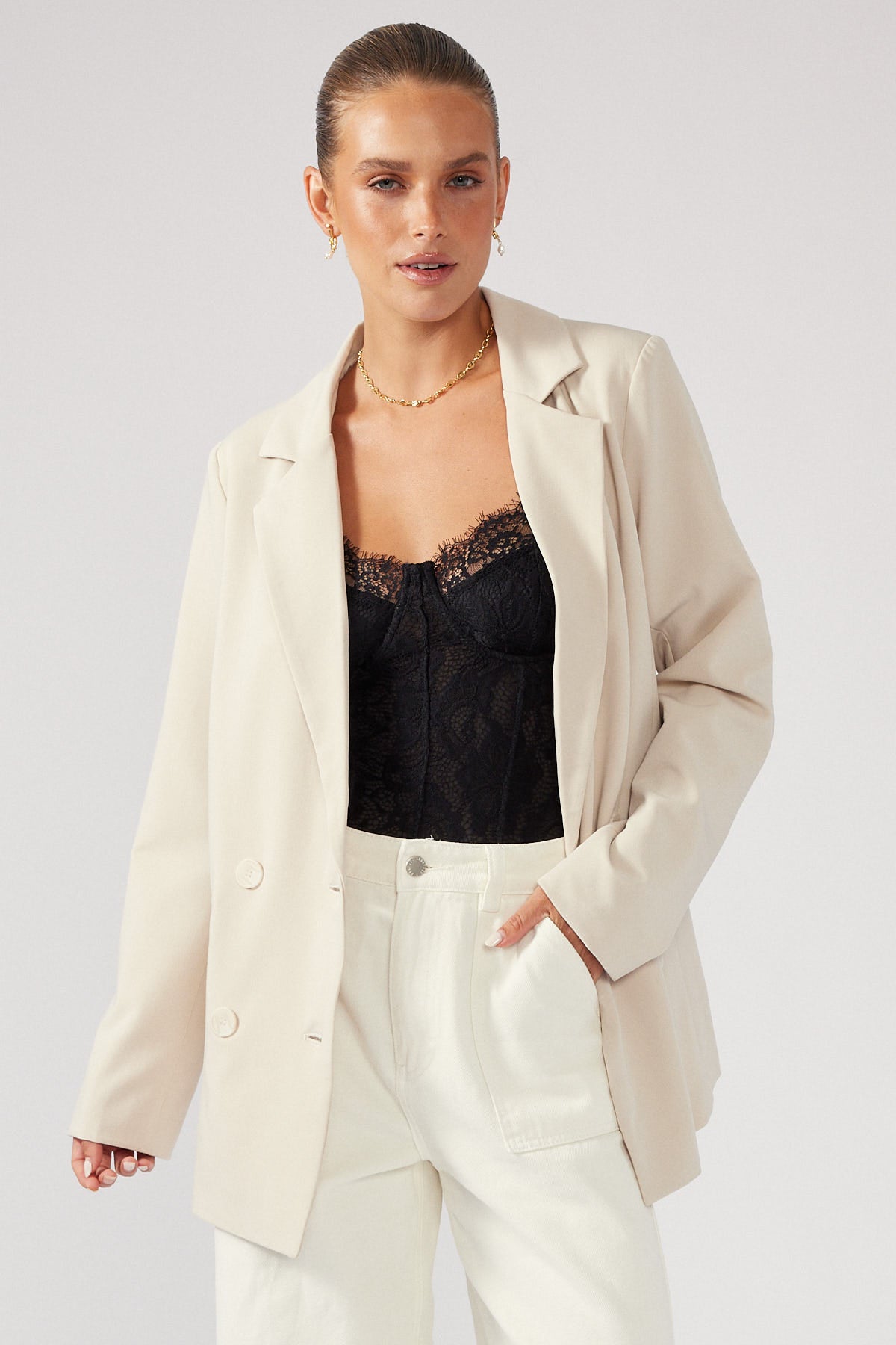 Perfect Stranger Oversized Blazer Nude