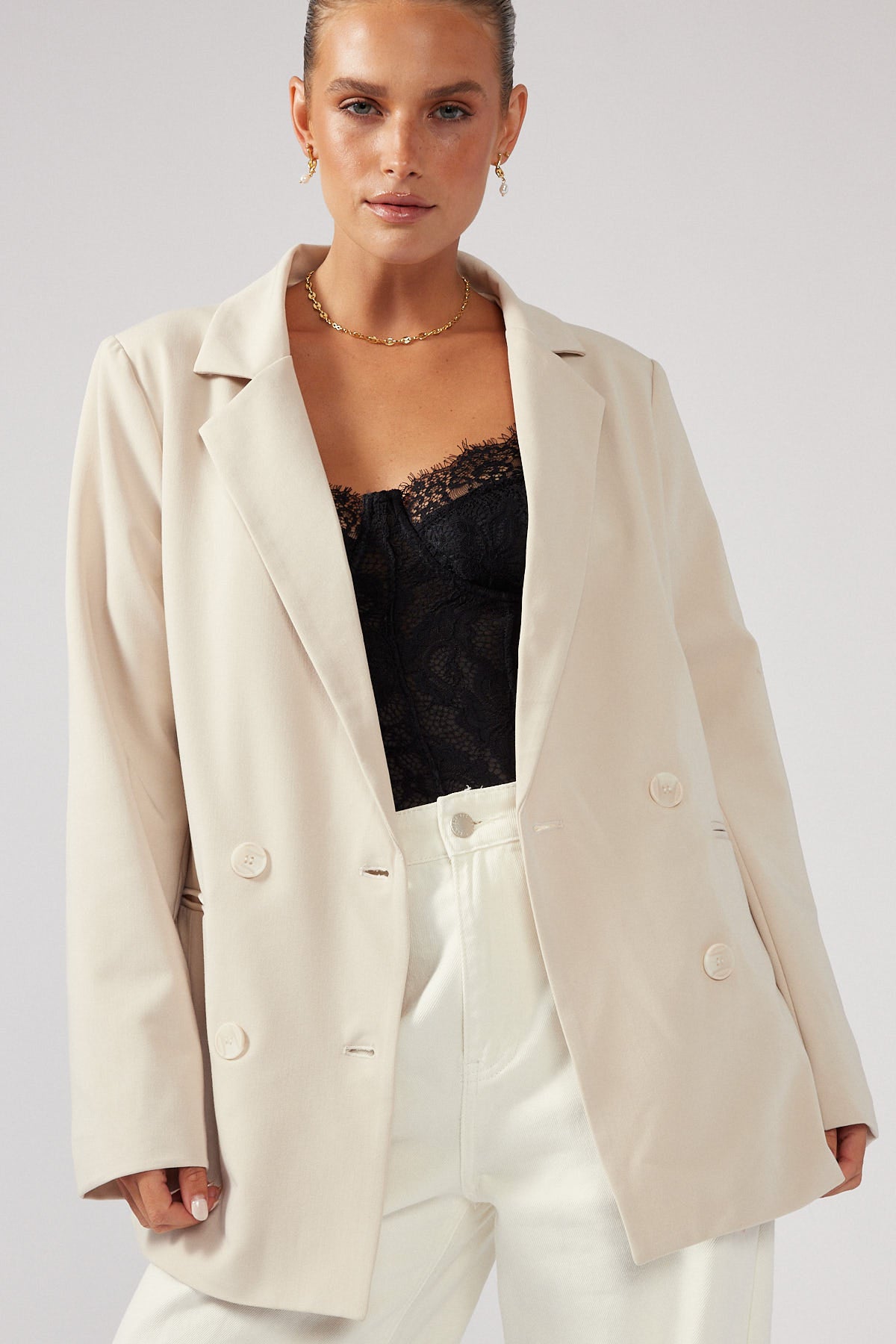 Perfect Stranger Oversized Blazer Nude