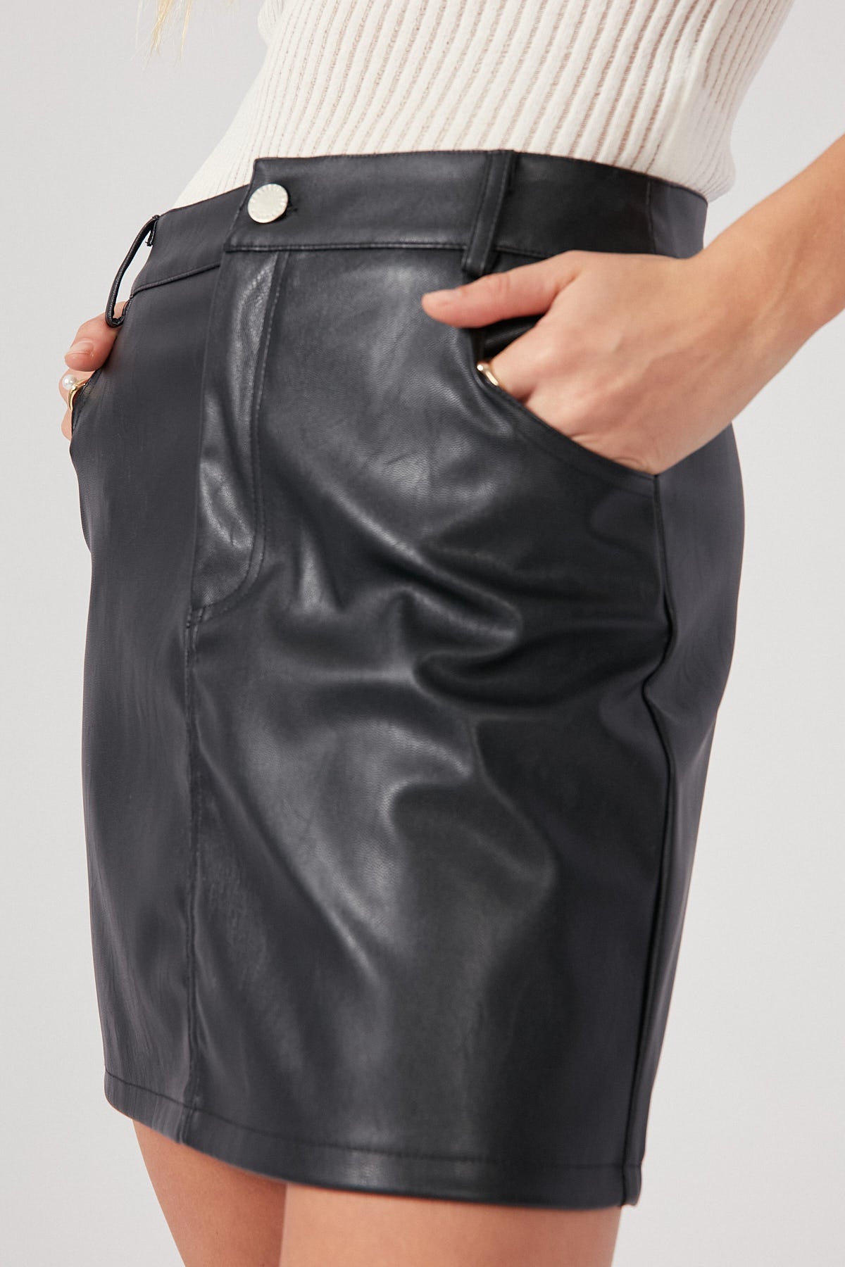 Perfect Stranger PU High Rise Mini Skirt Black
