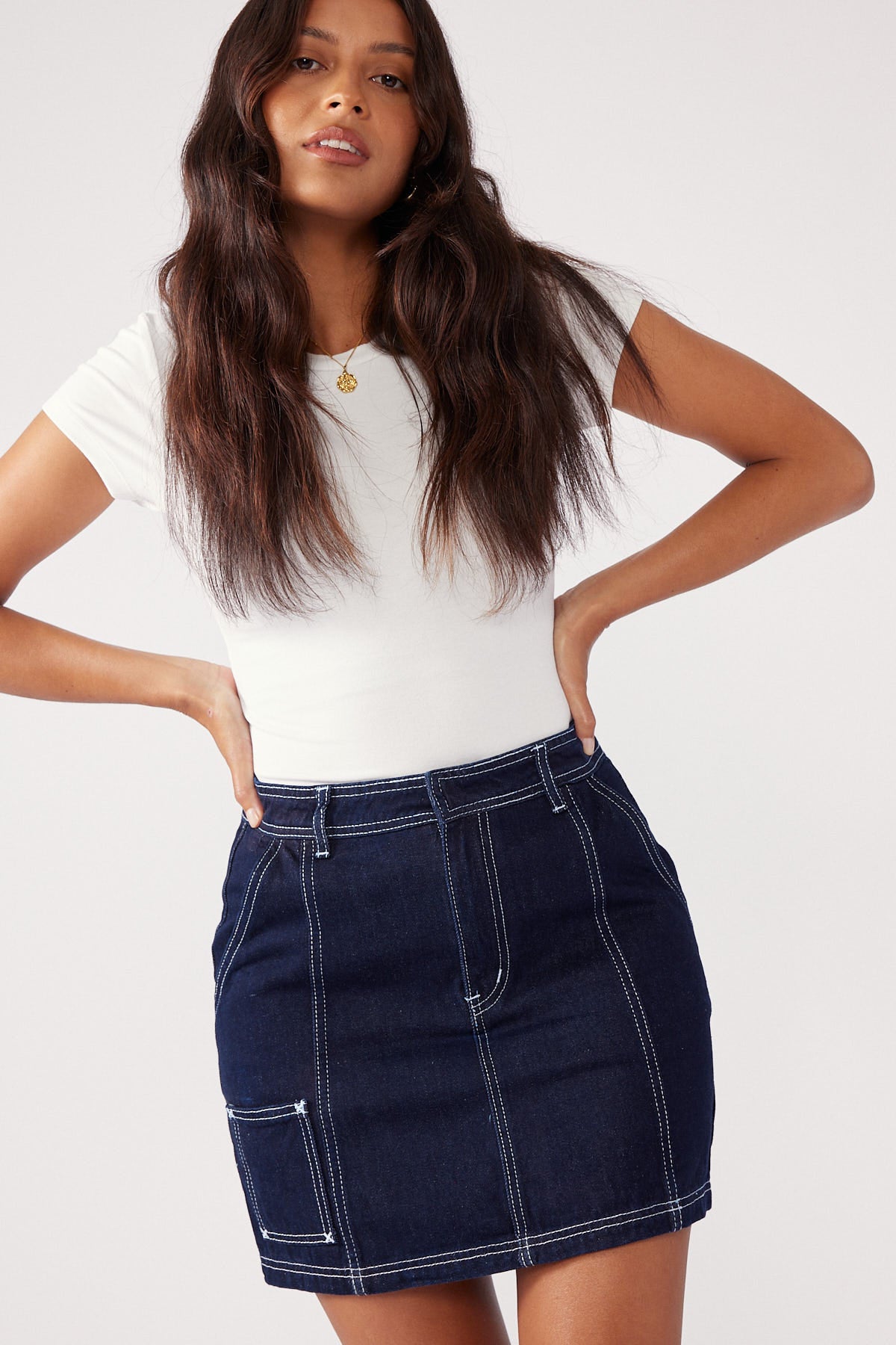 Perfect Stranger Kya Denim Mini Skirt Dark Denim