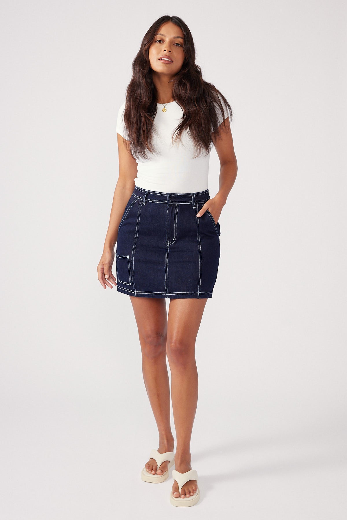 Perfect Stranger Kya Denim Mini Skirt Dark Denim