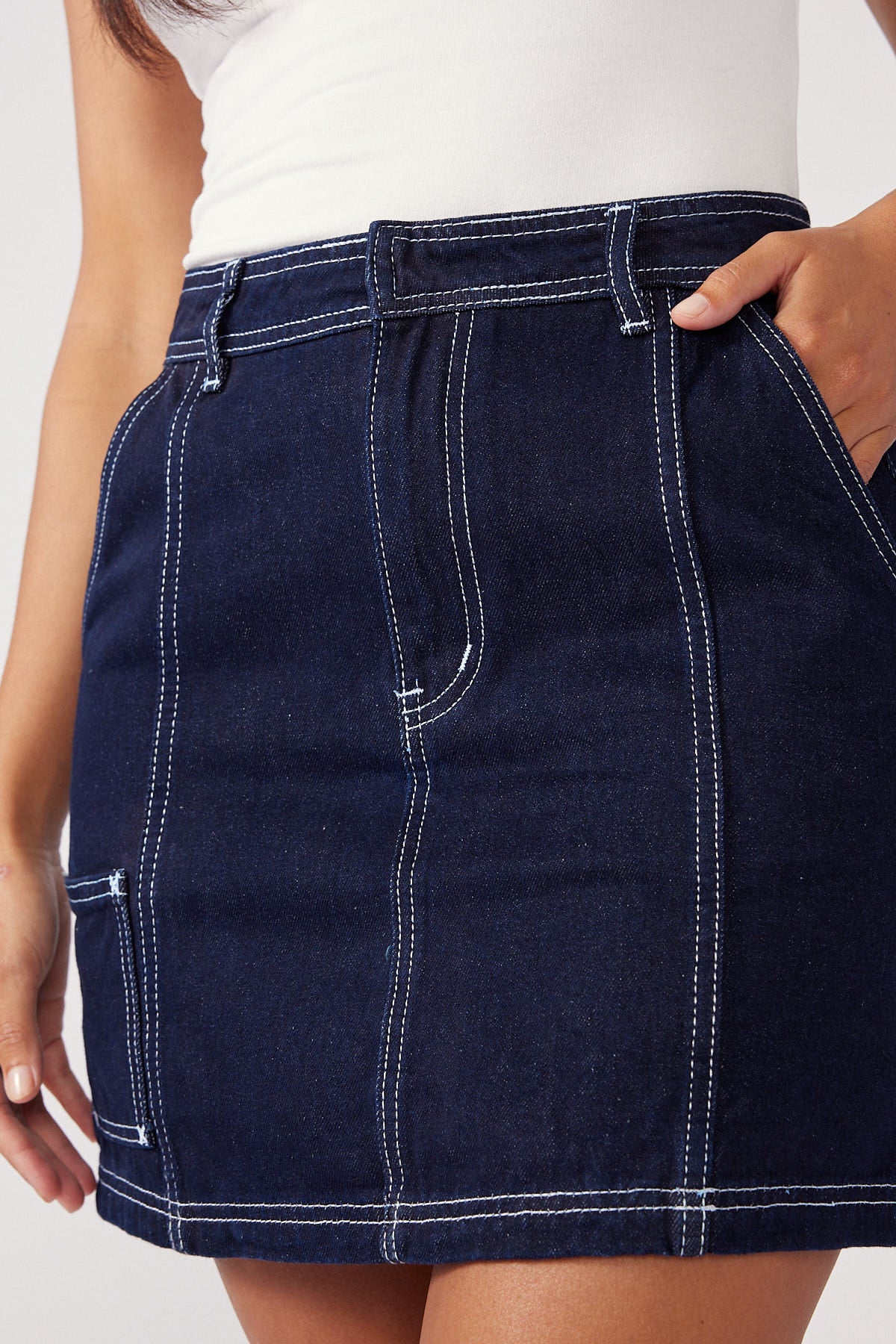 Perfect Stranger Kya Denim Mini Skirt Dark Denim