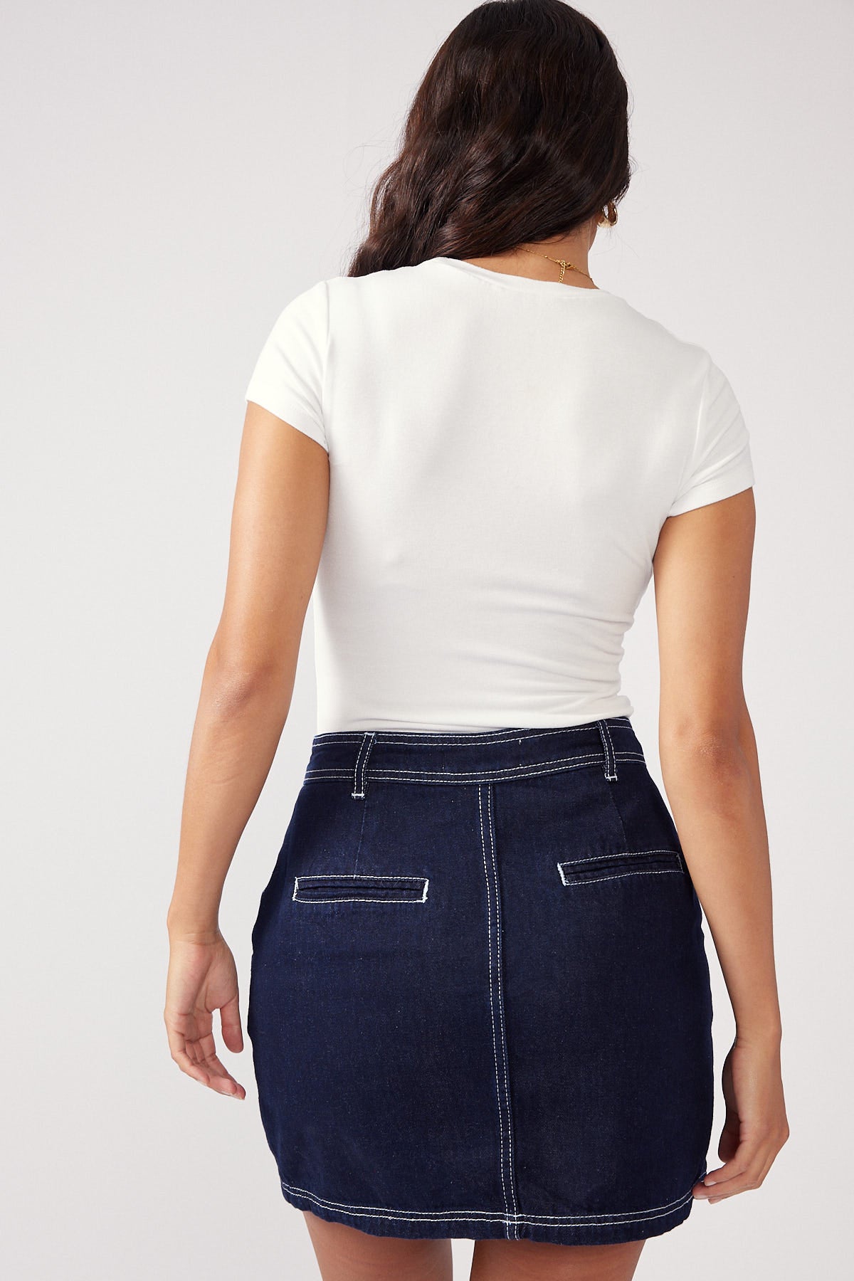 Perfect Stranger Kya Denim Mini Skirt Dark Denim