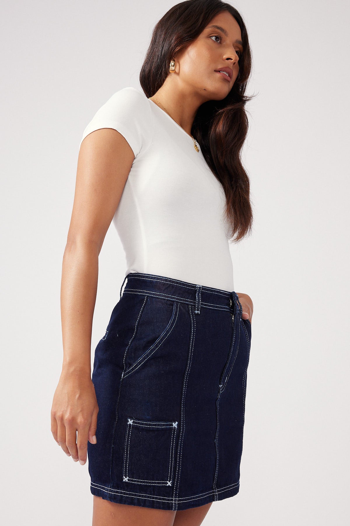 Perfect Stranger Kya Denim Mini Skirt Dark Denim